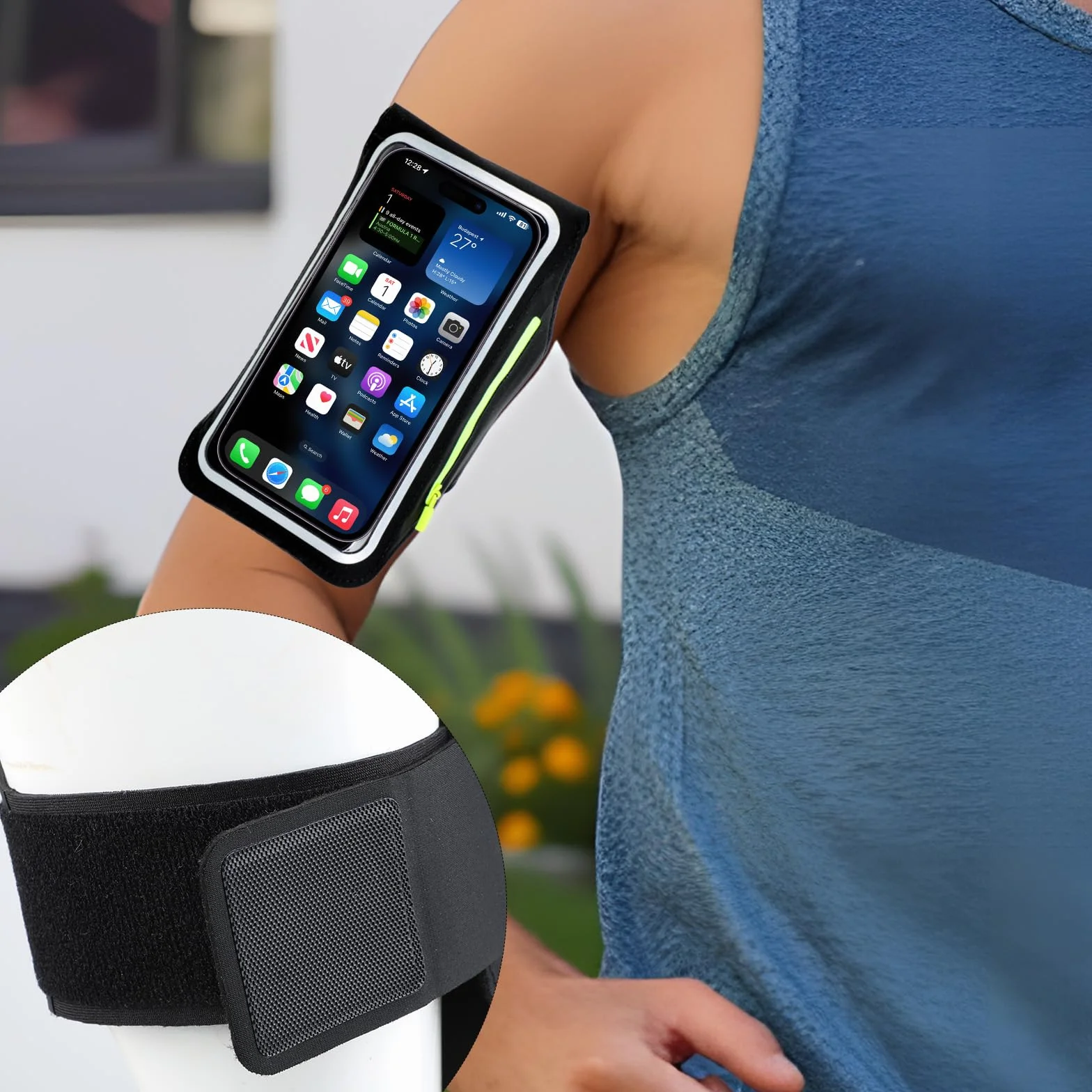 Opaska sportowa z kieszenią na słuchawki, wodoodporna opaska na ramię z uchwytem na telefon, pasuje do iPhone 16/15/14/13 Pro, Galaxy S25/S24/S23, Huawei, Xiaomi, Pixel do 6,8"