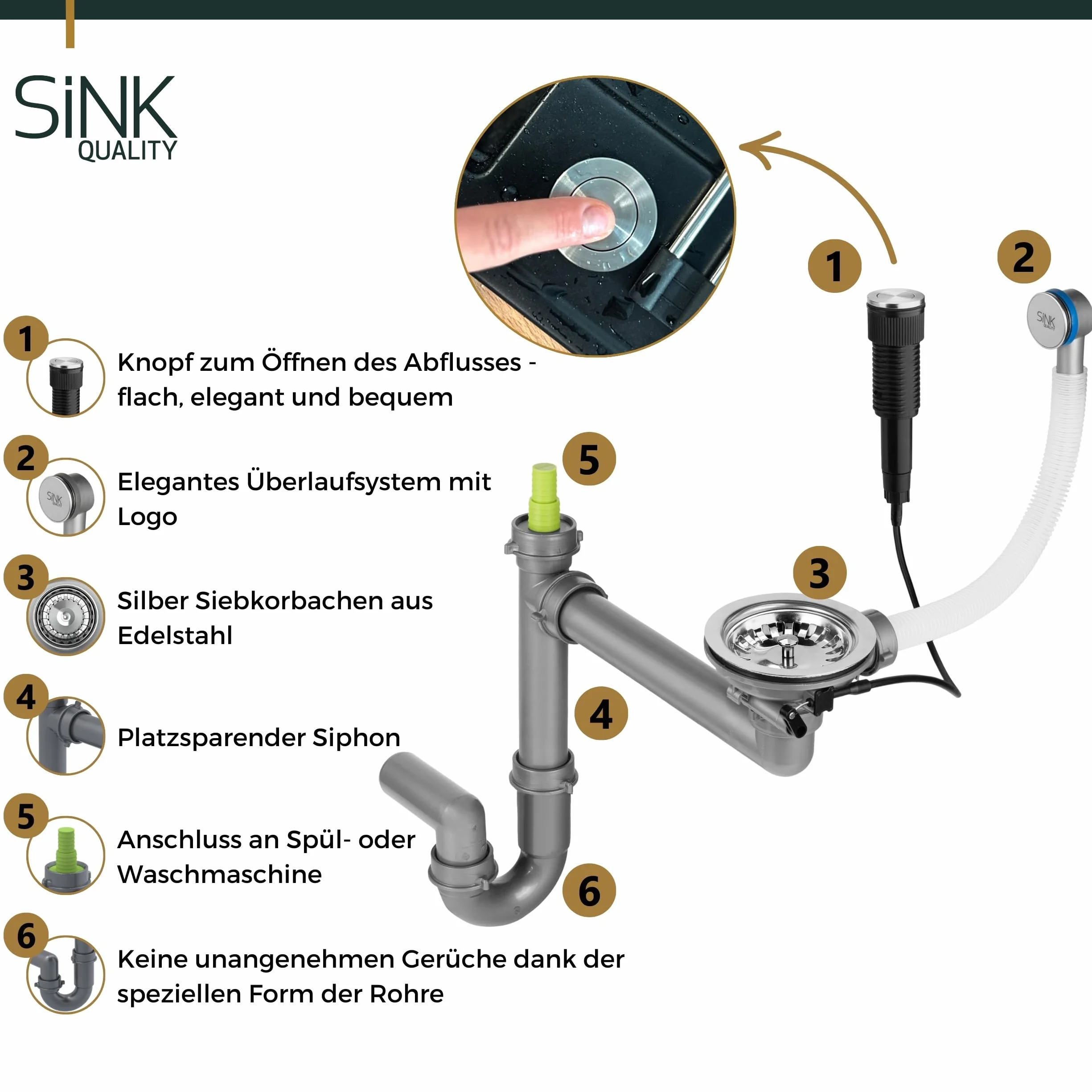 SINK Quality zlewozmywak okrągły, beżowy, Ø 51 cm, syfon z przyciskiem i impregnacją, w zestawie - zlewozmywak kuchenny okrągły z granitu - zlewozmywak granitowy do szafek od 55 cm szerokości