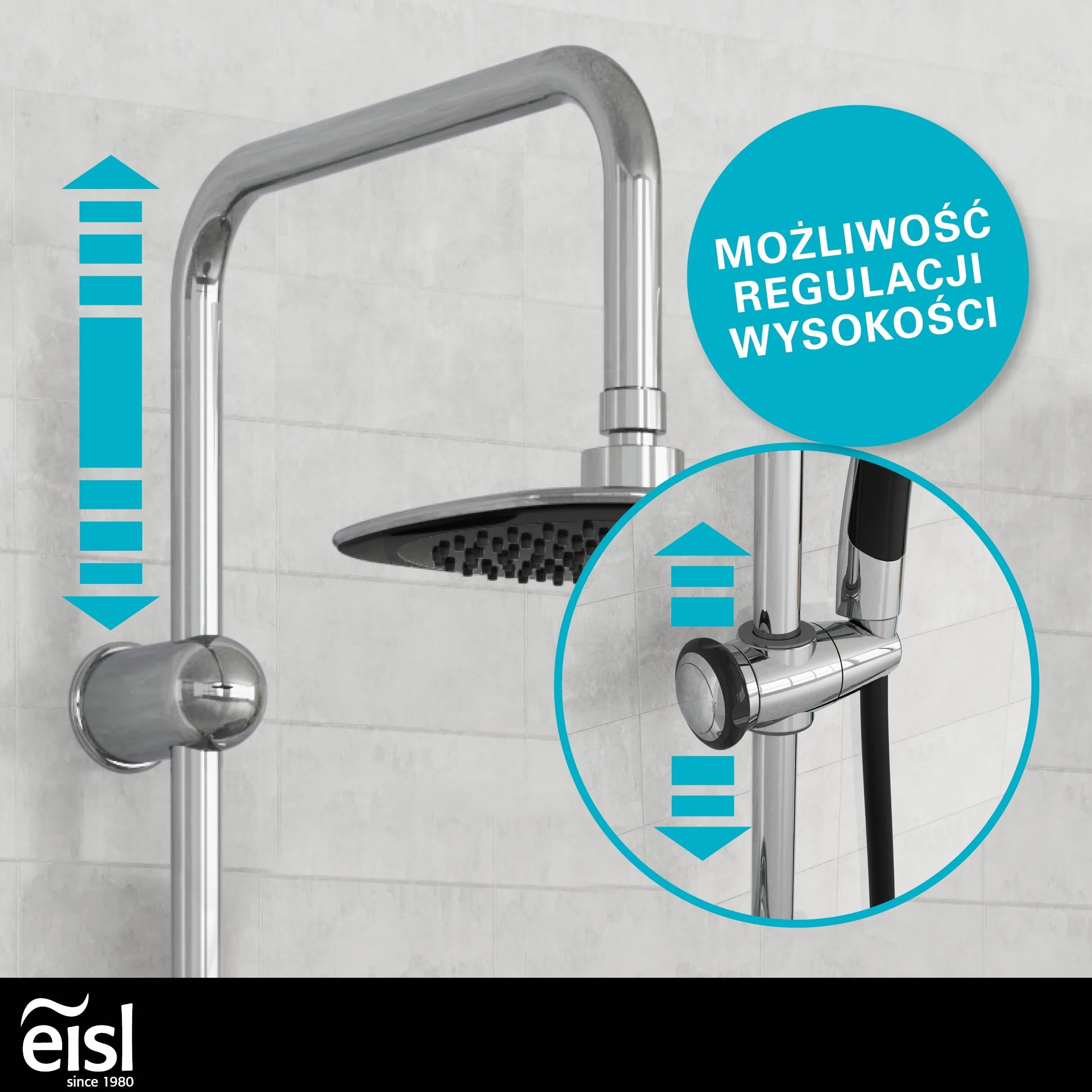 EISL Zestaw prysznicowy kolumna prysznicowa z deszczownicą 200 x 200 mm i słuchawką prysznicową, deszczownicą z uchwytem ściennym, DXLD60088CS, chrom/czarny