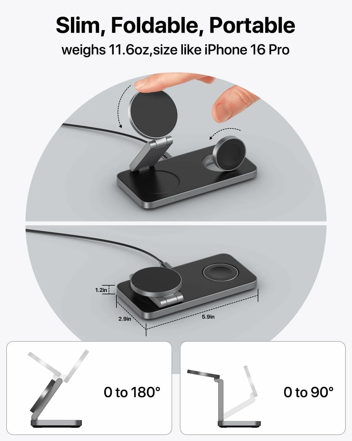 Bezprzewodowa ładowarka 3 w 1 Apple składana indukcyjna do iPhone 17 16 15 14 13 12, Apple Watch 9/8/7/6/SE/5/4/3, AirPods Pro