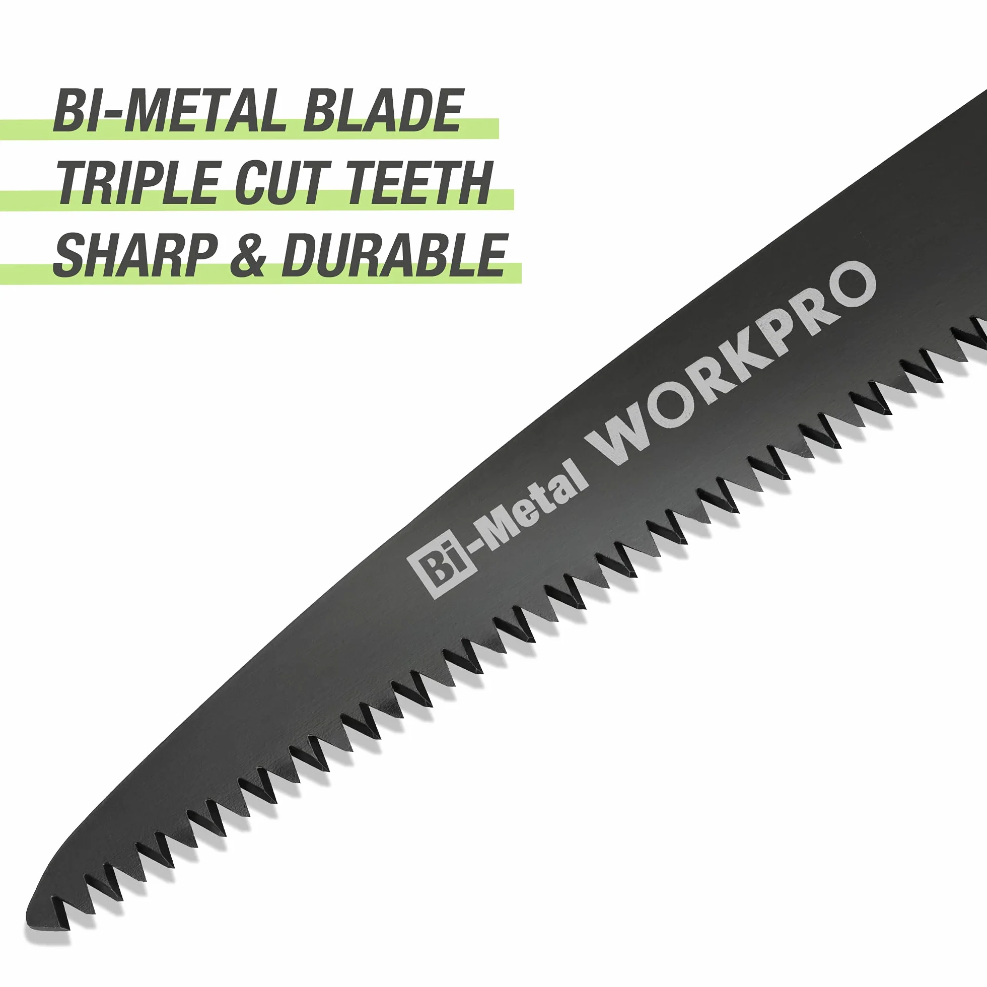 WORKPRO Piła do przycinania, składana piła ręczna 18 cm z bezpiecznym zamkiem, bimetalowy brzeszczot D6A+M2, potrójne zęby, przycisk, miękki uchwyt, składana piła do drewna, ogrodnictwa, na kemping,
