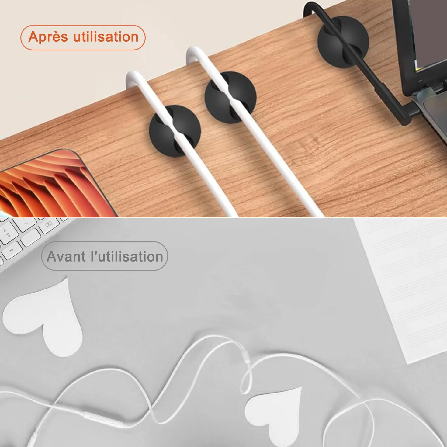 Voarge 6 x uchwyt zaciskowy na kabel, do kabli do 8 mm, zacisk kablowy do biura, kable do laptopa do domu i biura czarne