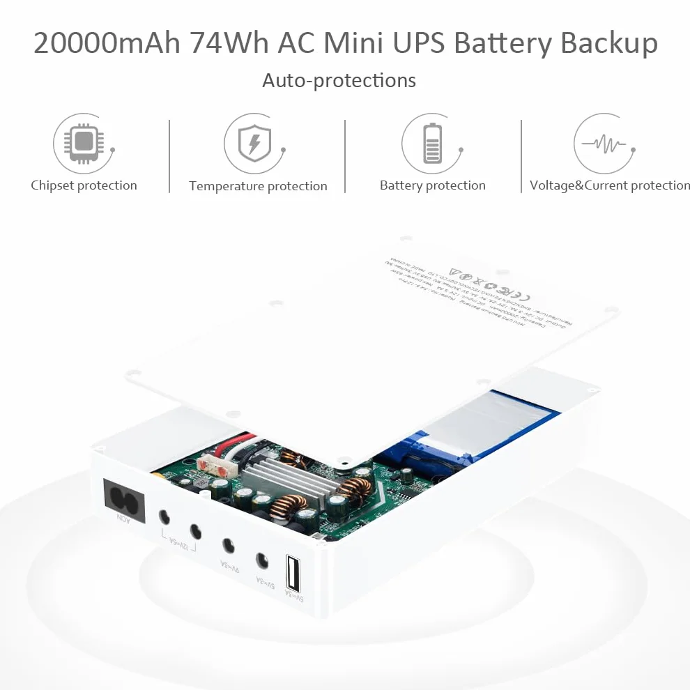 Mini UPS bezprzerwowe zasilanie routera 5V 9V 12V 74 Wh biały