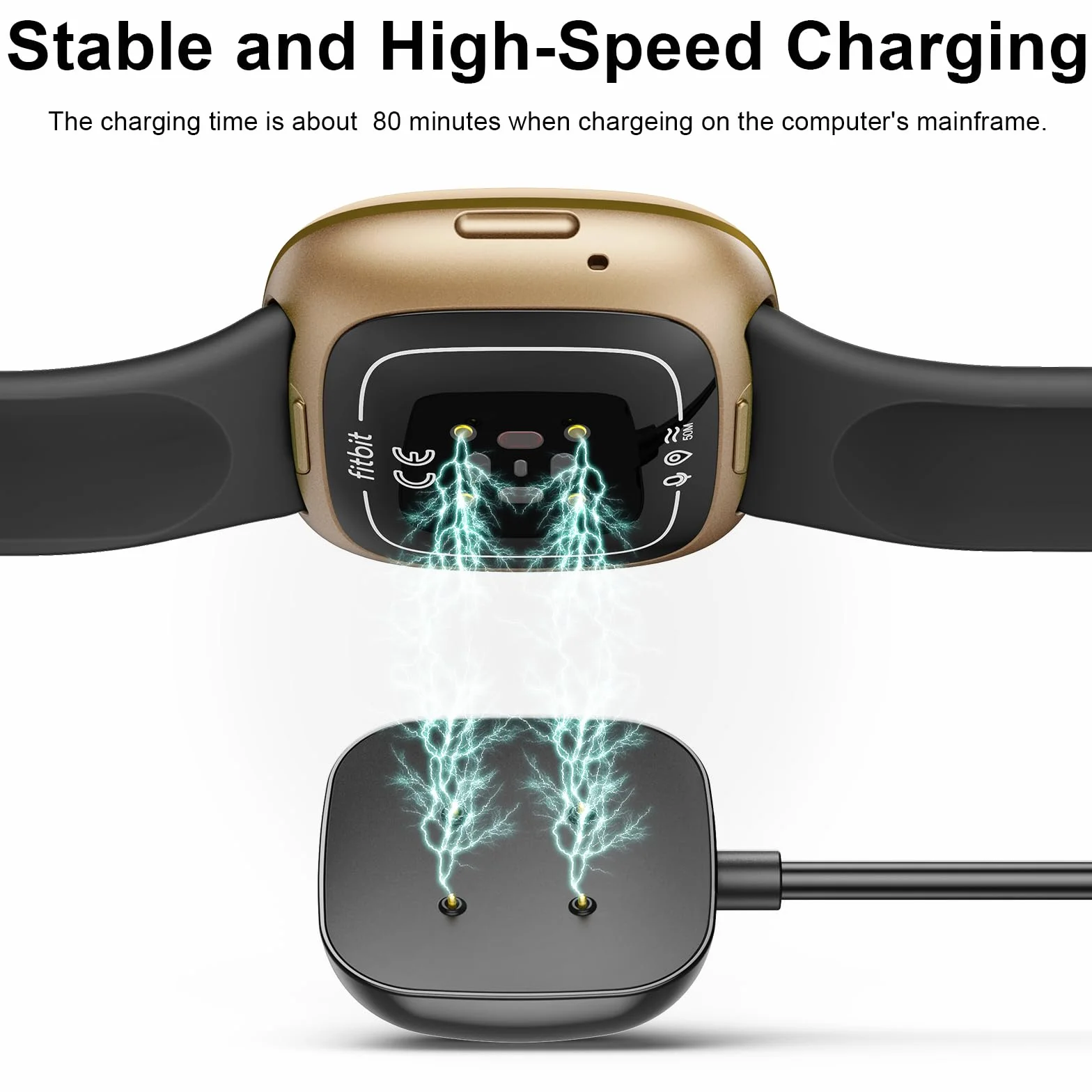 Kabel do ładowania Fitbit Versa 4 / Sense 2 / Versa 3 / Sense, 50 cm i 100 cm, USB stacja ładująca