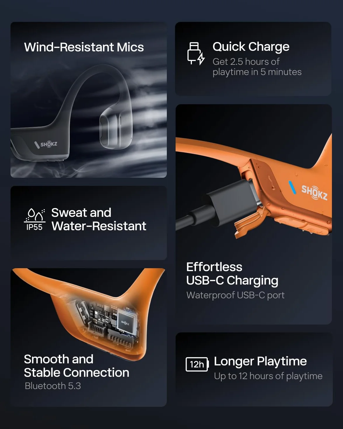 SHOKZ Słuchawki Sportowe OpenRun Pro 2 Mini z Przewodnictwem Kostnym, Bezprzewodowe z Bluetooth 5.3, Mikrofony Redukujące Hałas,12h Czasu Odtwarzania, USB-C Szybkie Ładowanie, Pomarańczowy