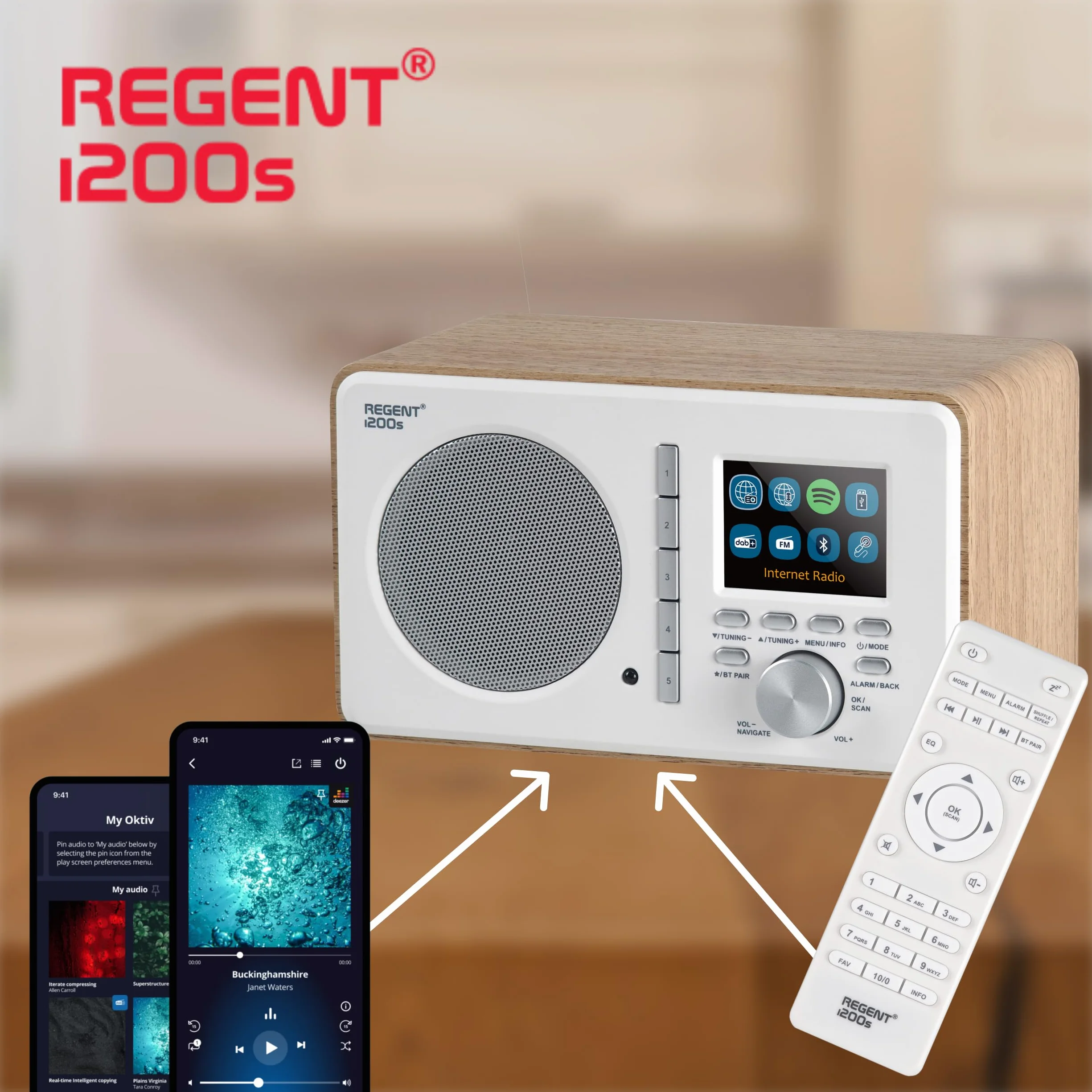 Ferguson Regent i200s Radio internetowe WLAN Bluetooth FM DAB DAB+ Spotify Connect Budzik LCD USB AUX-IN