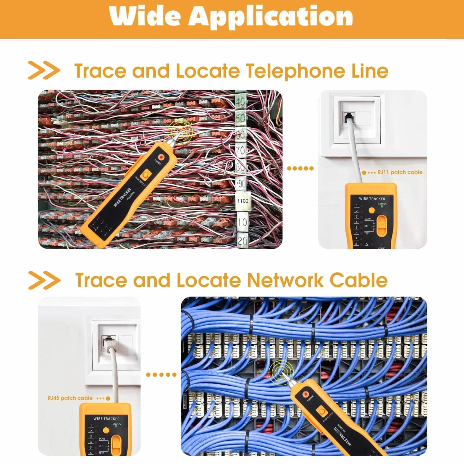 Wire Tracker Cable Tester Kabli Sieciowych, WireLine Finder Kabel Telefoniczny Ethernet LAN, Ręczny Tester Kabli Kablowych Drut Lisa i Psa