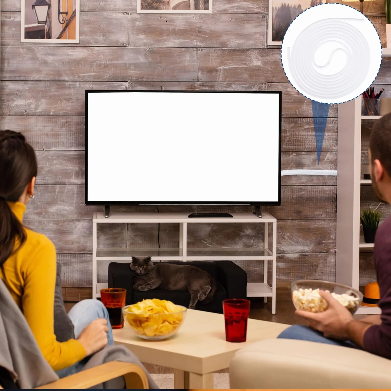 Wąż kablowy 5 m, biały, ochrona kabla dla kota, zarządzanie kablami, do ukrycia kabli TV na ścianie, osłona kabla do domu i biura, ukryta na biurku, telewizorze, podłodze
