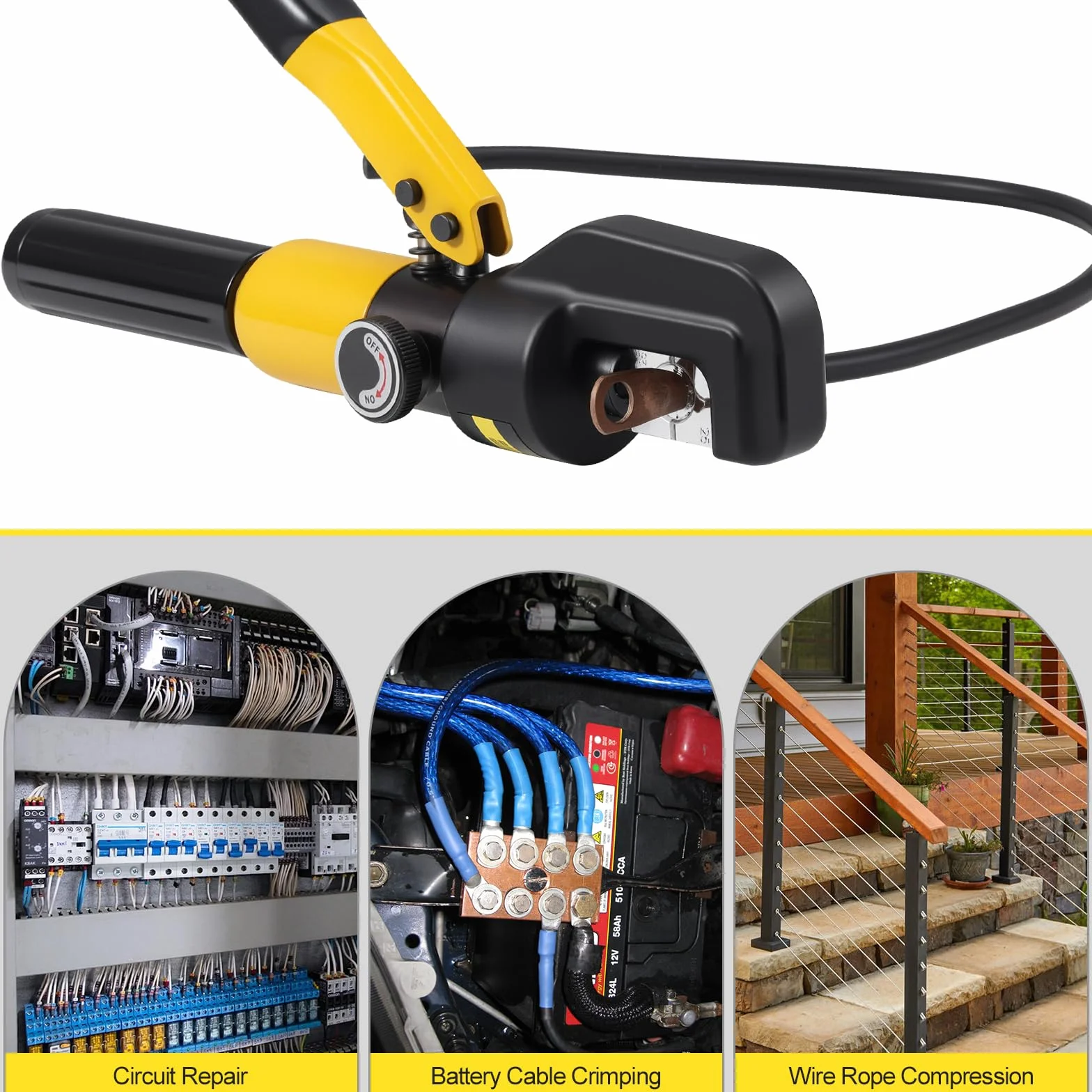 Hydrauliczne szczypce zaciskowe 4-70 mm², 10T, szczelne, hydrauliczne szczypce zaciskowe z 9 kształtami zaciskowymi, hydrauliczne szczypce do końcówek kablowych, szczypce hydrauliczne do