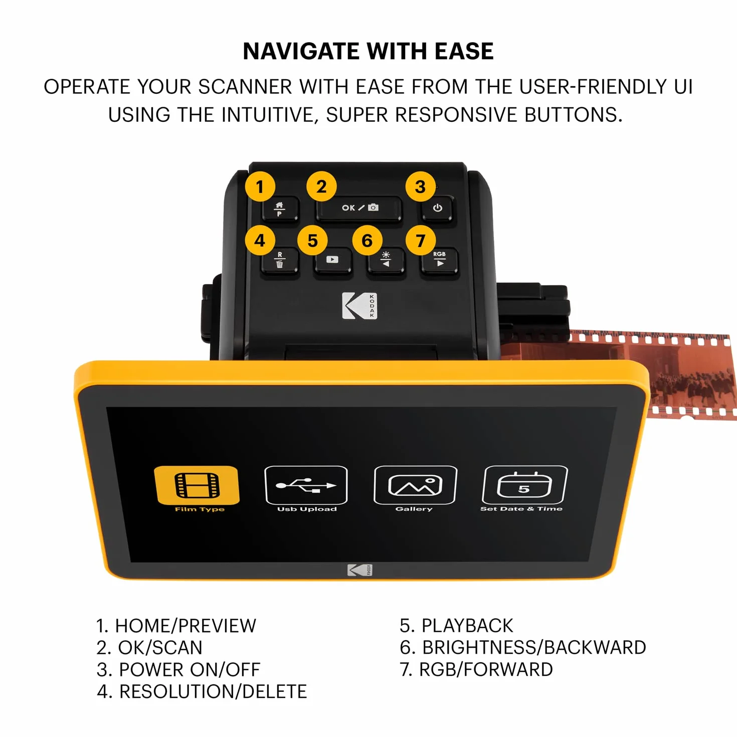 KODAK RODFS70 cyfrowy skaner filmowy Max 7" LCD 22MP HD JPEG czarny