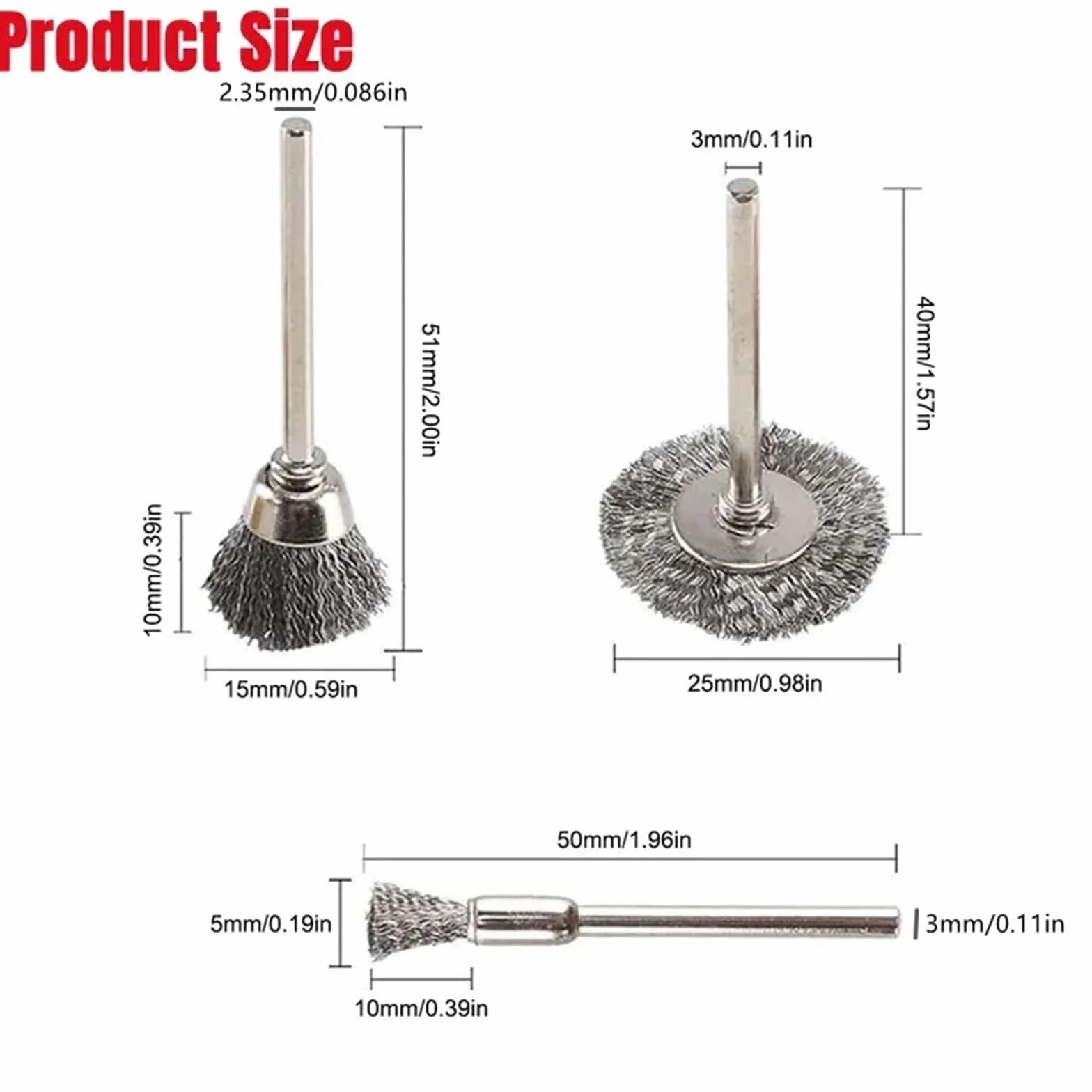 Nasadki szczotkowe do wiertarek, 10-45 sztuk Koło garnkowe z drutu stalowego Wielokolorowe Wiele rozmiarów Trzpień 2,35 mm 3 Do wiertarki polskiej(45PCS-Silver)