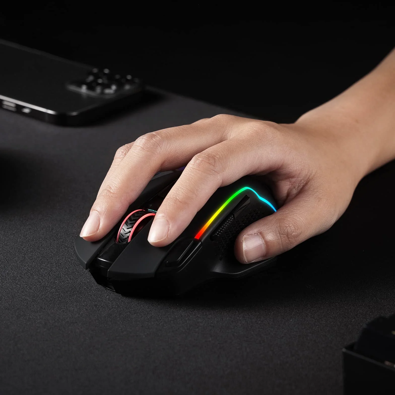 Redragon M810 Pro Bezprzewodowa mysz do gier, 10000 DPI, dla graczy, z przyciskiem szybkiego strzału, 8 klawiszy makro, 45 godzin ciągłej mocy, podświetlenie RGB, do komputerów PC/Mac/laptopów,