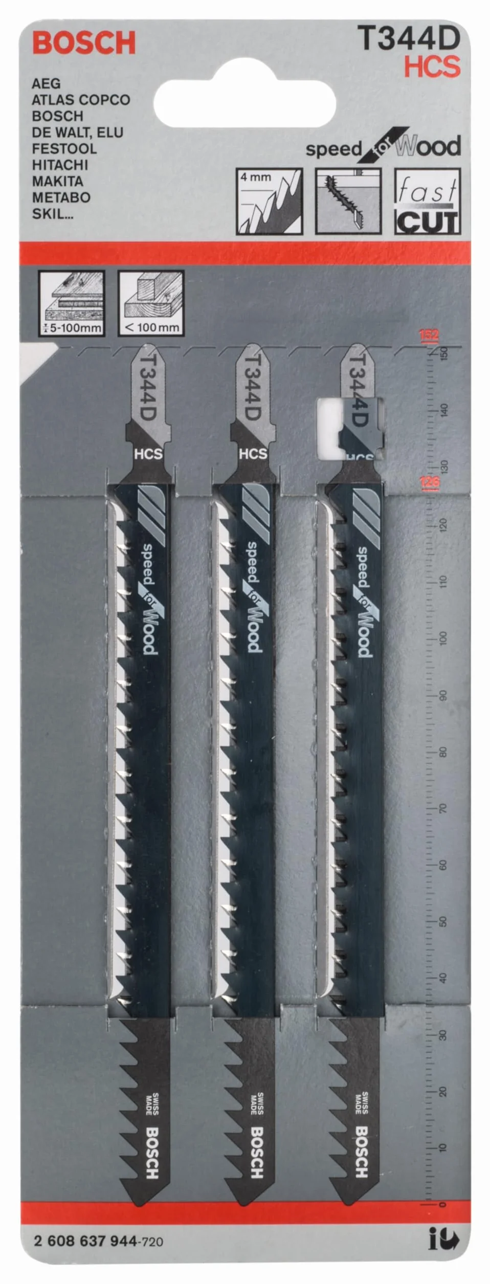 Bosch 3x Brzeszczot do wyrzynarek T 344 D Speed for Wood (do cięcia w drewnie, profesjonalne akcesoria do wyrzynarki)