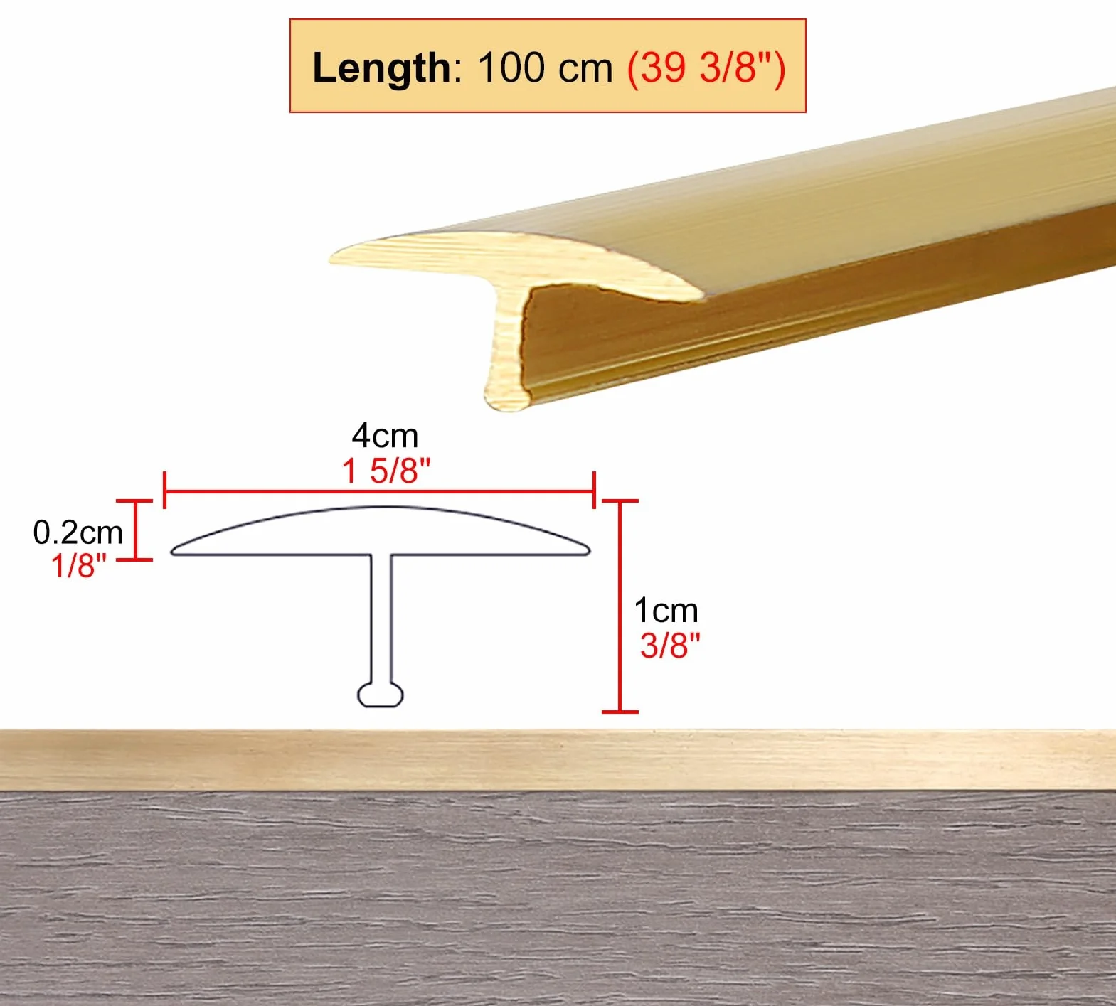 Trwała mosiężna listwa ochronna na krawędzie podłogi – 1 m do dywanów, płytek, drewna i winylu(W4cmxH1cm (1 5/8"x 3/8"))