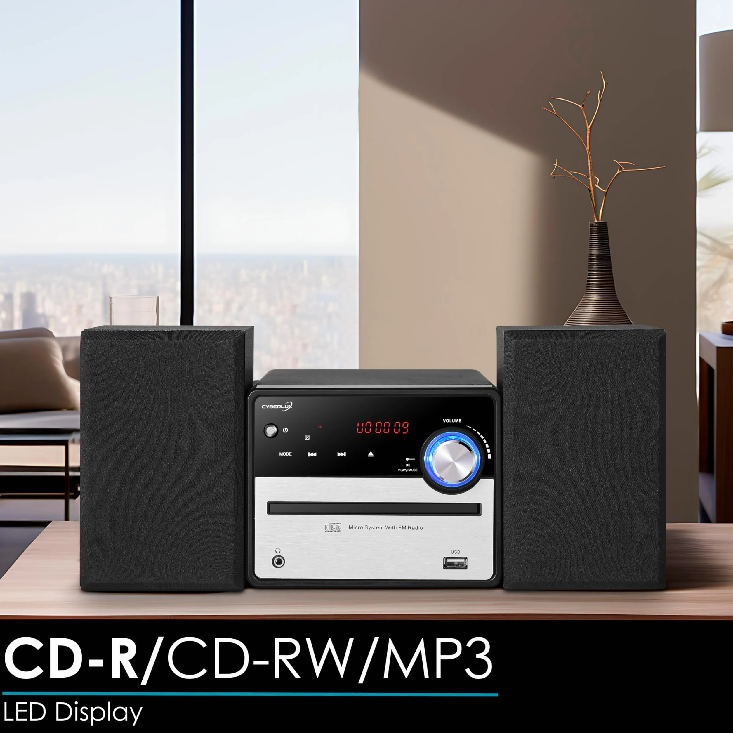 Retro zestaw muzyczny HiFi stereo wieża z głośnikami CD MP3 radio FM USB LED