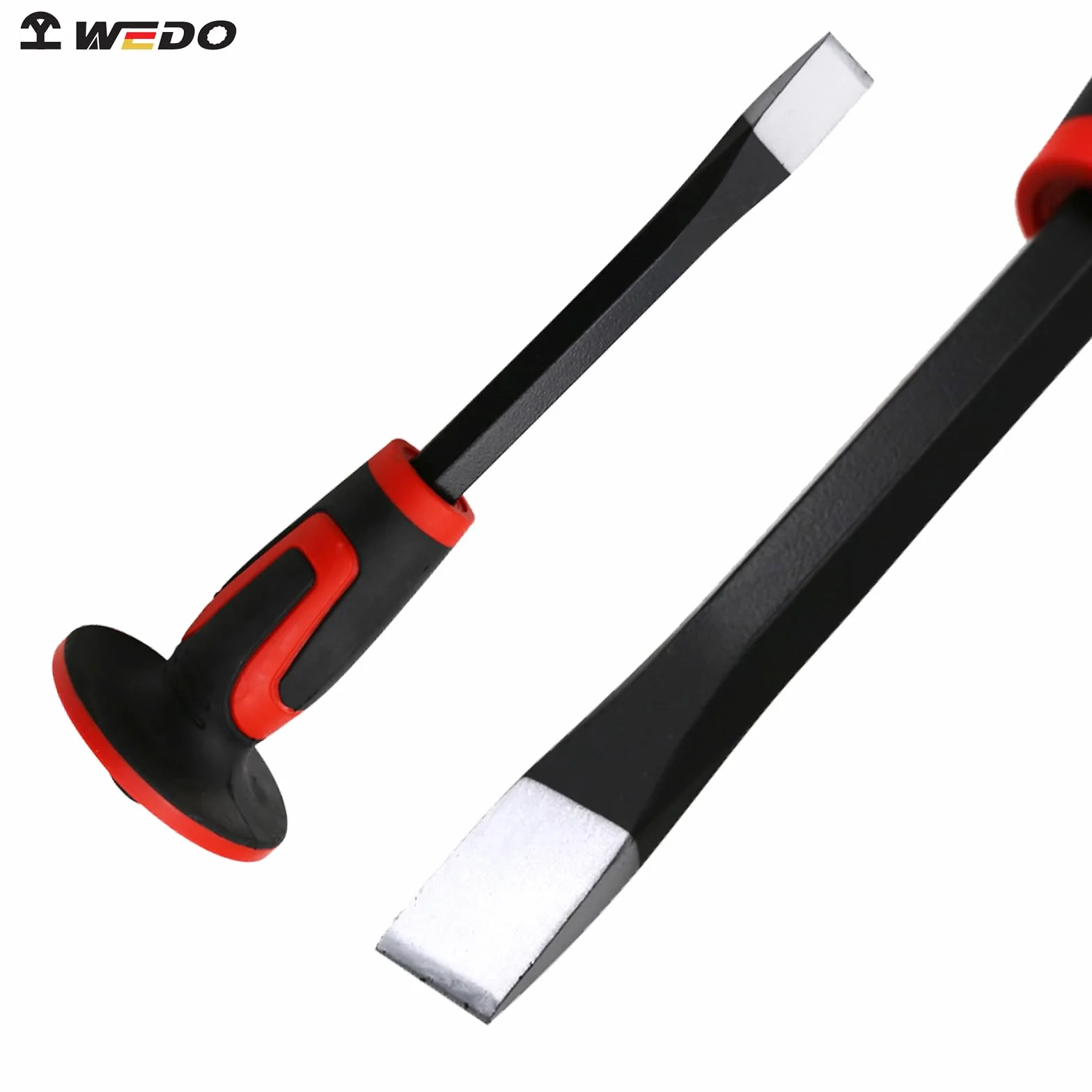 WEDO Młot kowalski 1,4 kg i płaskie dłuto 28 cm z ochroną dłoni, dłuto z płaską głowicą murarską i młotkiem klubowym, antypoślizgowy uchwyt, dłuto do betonu do wyburzania kamienia, łamania rzeźbienia
