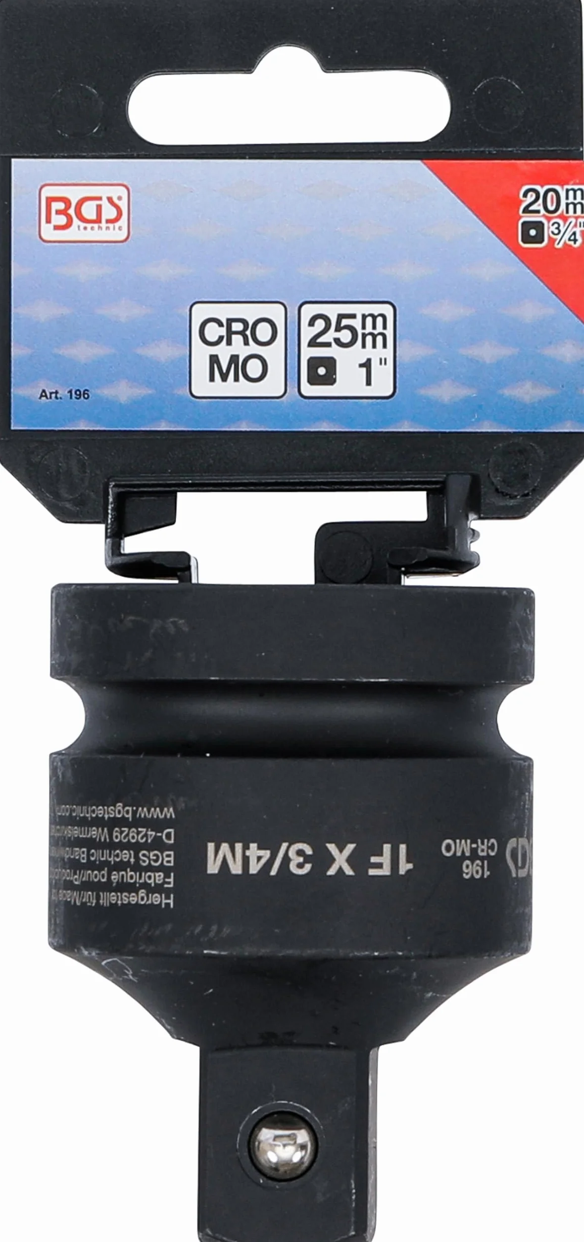BGS 196 | Adapter udarowego klucza nasadowego | gniazdo czworokątne 25 mm (1") - trzpień czworokątny 20 mm (3/4")