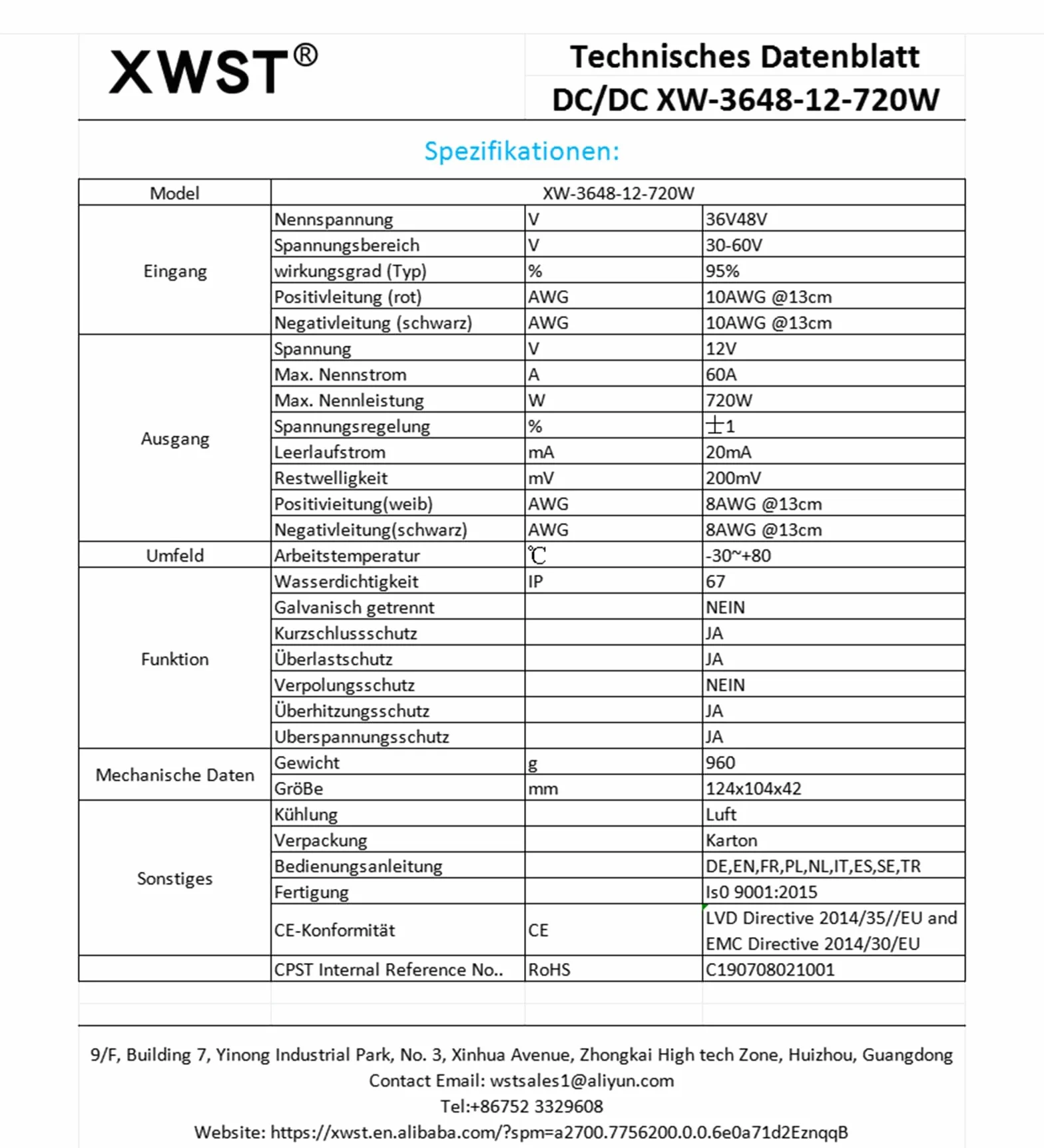 Przetwornica napięcia DC 36/48V na 12V 60A 720W konwerter samochodowy