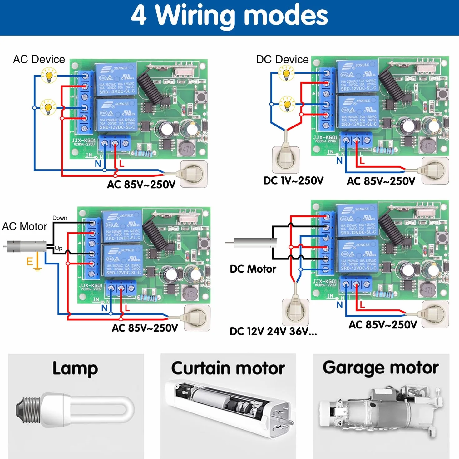 DieseRC Silnik Zdalny przełącznik AC 240V 230V 220V 10A 2CH Radio Control Relay Receiver z 2 nadajnikami do drzwi garażowych Electric Curtain, Control Motor Forward/Reverse