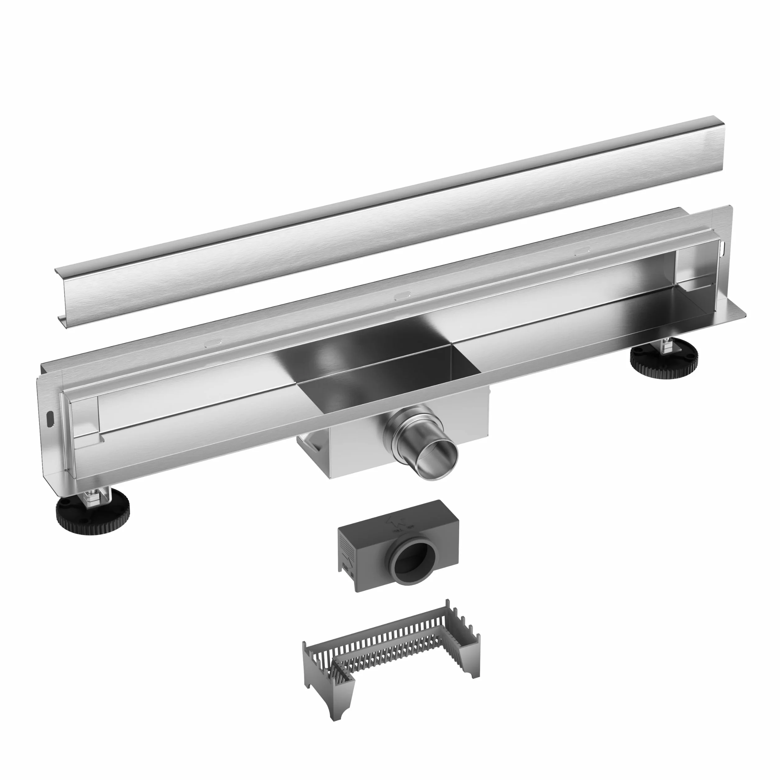 Odpływ Ścienny Liniowy Dwutronny Chrom 70 cm – Odpływ ze Stali Nierdzewnej do Łazienki – Kompletny Zestaw – Odpływ Prysznicowy z Panelem lub Płytką – Odpływ W-Drain 2w1
