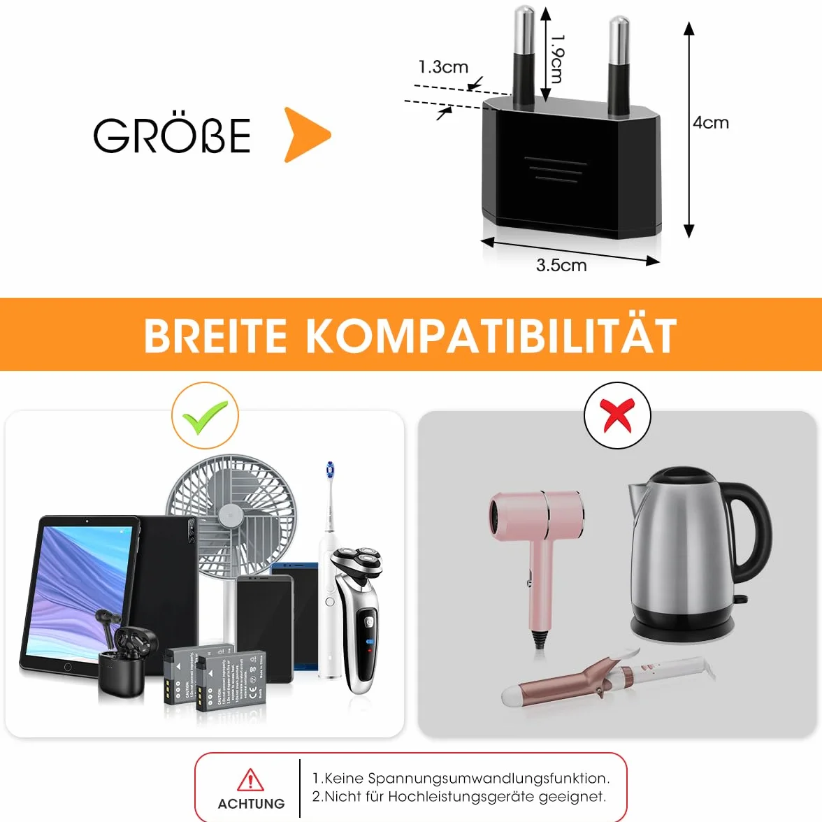 Aieve 4 sztuki adapterów podróżnych USA-UE, wtyczka USA na 2 piny do Niemiec/Europy, adapter wtyczki Ameryka/Kanada/Meksyk, konwerter do urządzeń z zasilaniem amerykańskim (czarny)