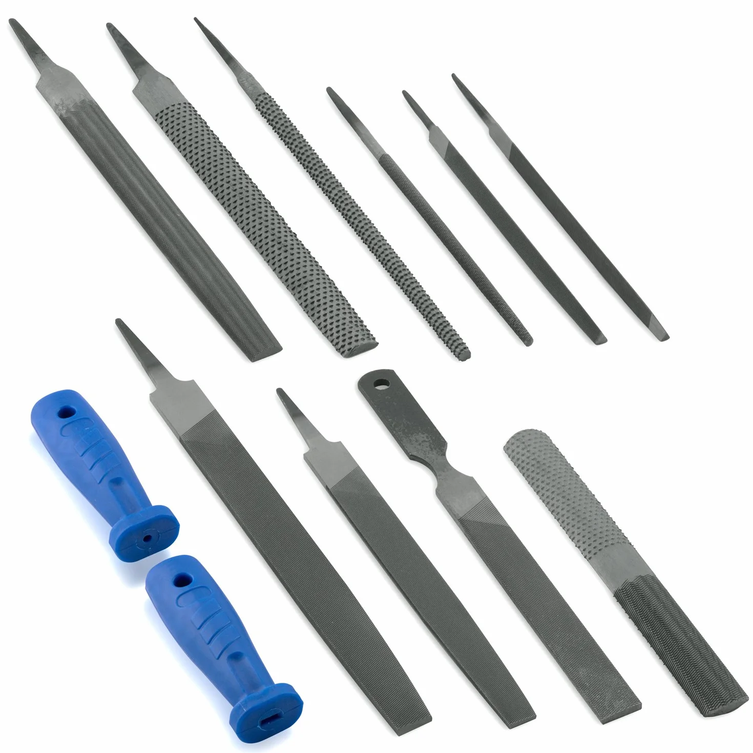 Neiko 00109A metalowy zestaw pilników i tarników, 12-częściowy, 10, 8 i 15 cm, bardzo cienkie płaskie, półmłyńskie i okrągłe pilniki, antypoślizgowy uchwyt z PCW, pilnik do drewna, poddany obróbce
