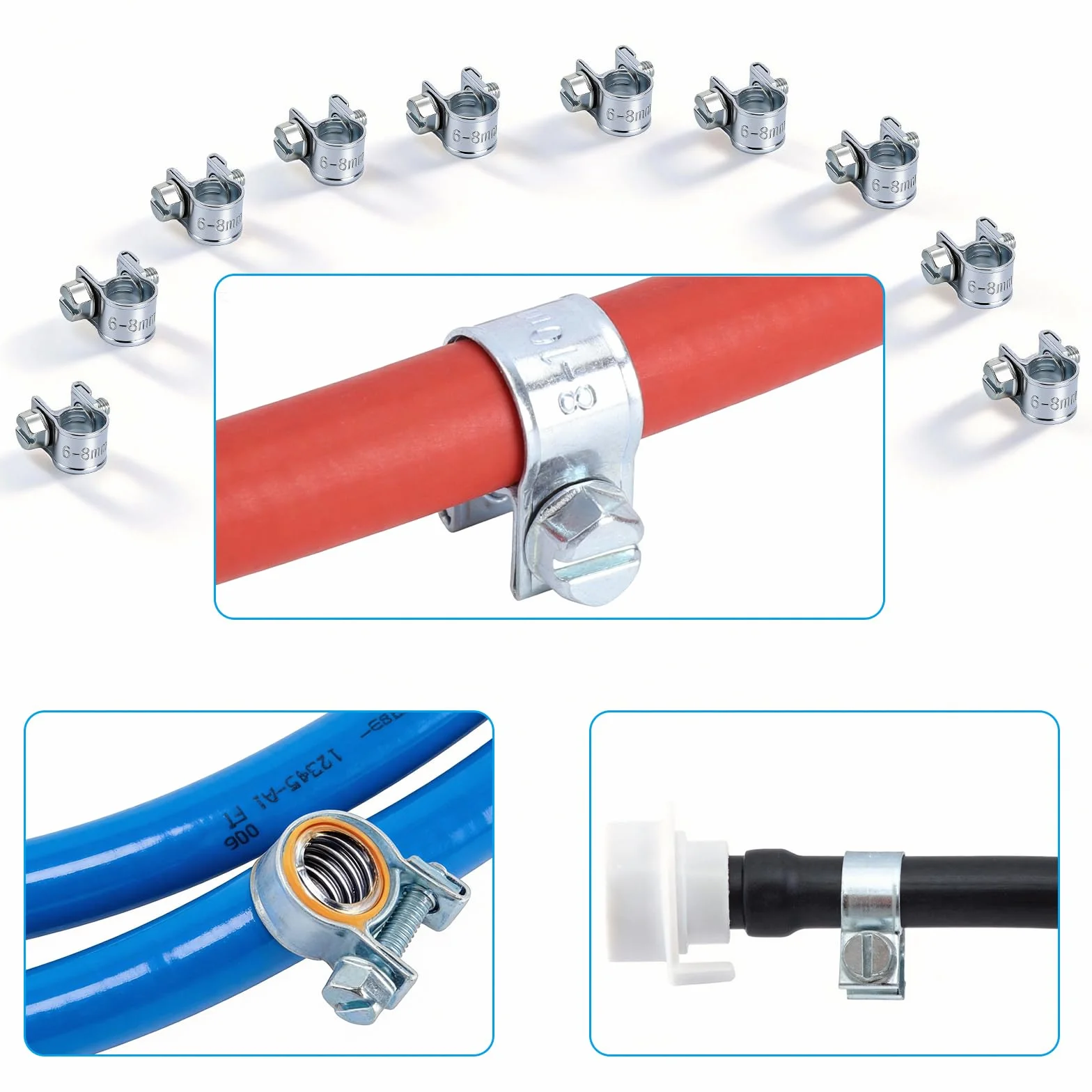 20 sztuk mini obejmy do węża, 6-8 mm, 8-10 mm, małe zaciski do węża, regulowane, wtrysk paliwa, obejmy do trzpienia rurowego, obejmy szczęk zaciskowych do rur paliwowych, rury wydechowej, rury