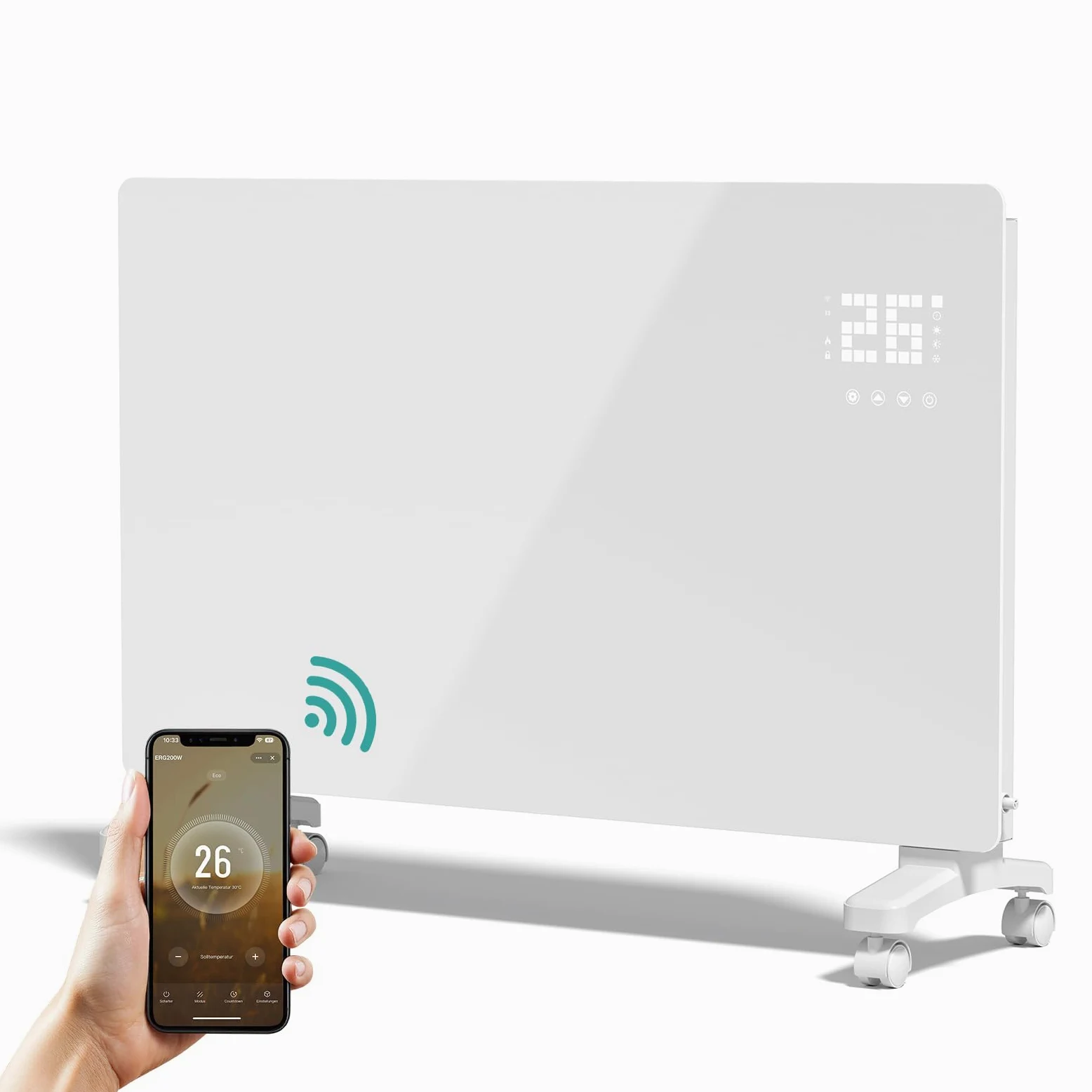 EMKE Ogrzewanie elektryczne, energooszczędne, 2000 W, ogrzewanie konwektorowe, sterowanie Wi-Fi i aplikacją, inteligentny grzejnik elektryczny, urządzenie stojące lub montaż ścienny, białe