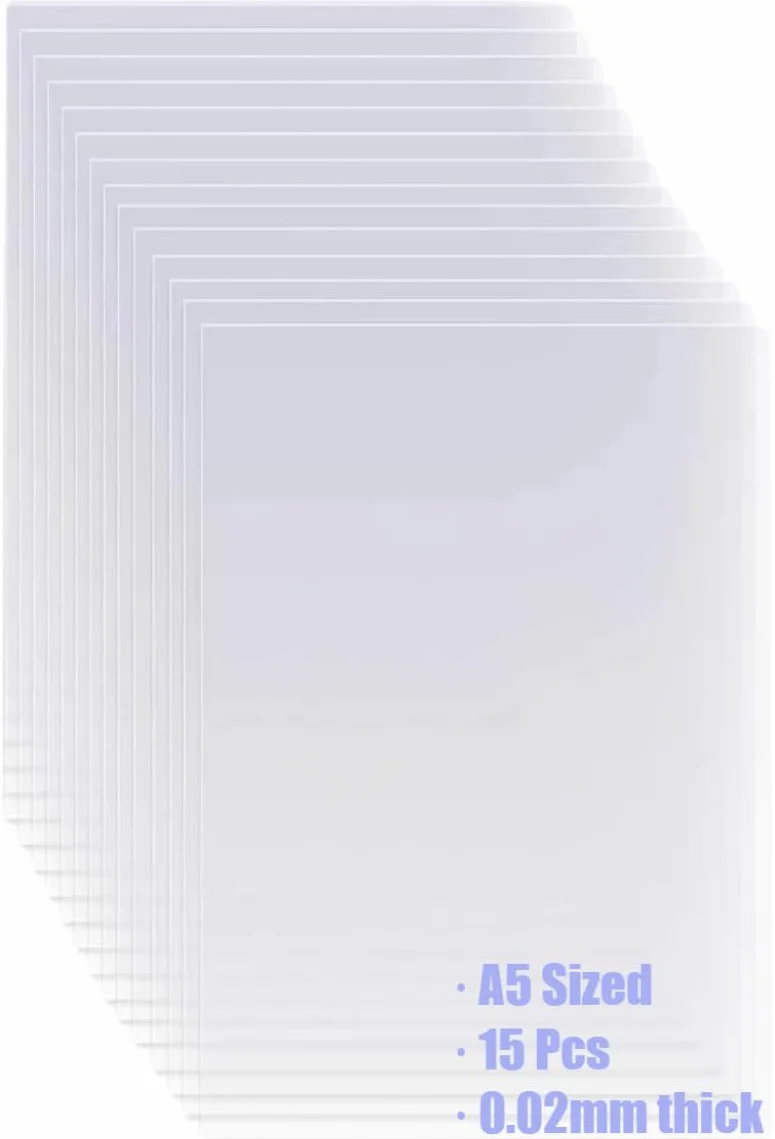 15 sztuk arkuszy szablonów Mylar A5 do rękodzieła, 0,3 mm, przezroczyste arkusze, folia wiatrakowa, sitodruk, airbrush, szablony do majsterkowania, do wycinania indywidualnych dzieł sztuki, 15 x 20 cm