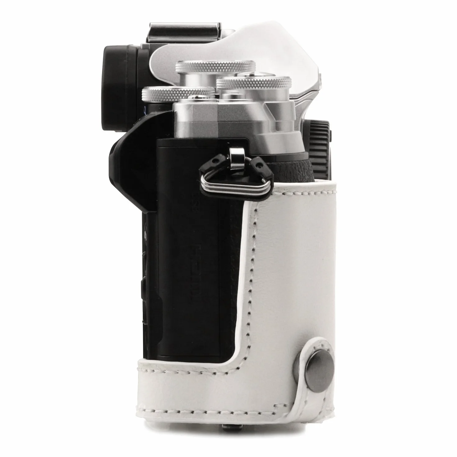 MegaGear MG1349 Ever Ready skórzane etui i pasek z dostępem baterii do kamery Olympus OM-D E-M10 Mark III - biały