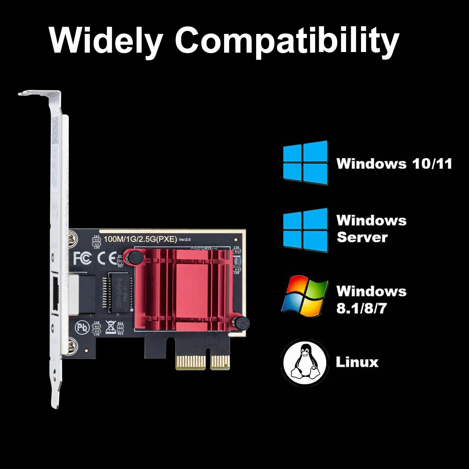 10Gtek 2.5G NIC Network Card, Single RJ-45 Port, Realtek RTL8125 Controller