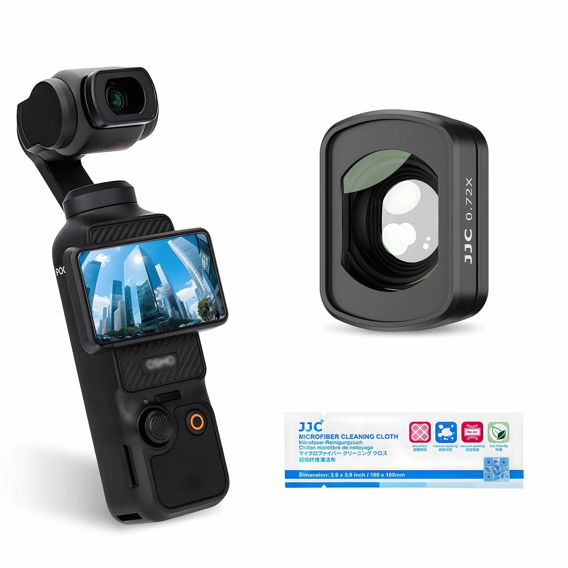 JJC Szerokokątny obiektyw kompatybilny z DJI Osmo Pocket 3, wielowarstwowy filtr magnetyczny 0,72x bez winietowania, akcesoria do aparatu akcji Pocket3