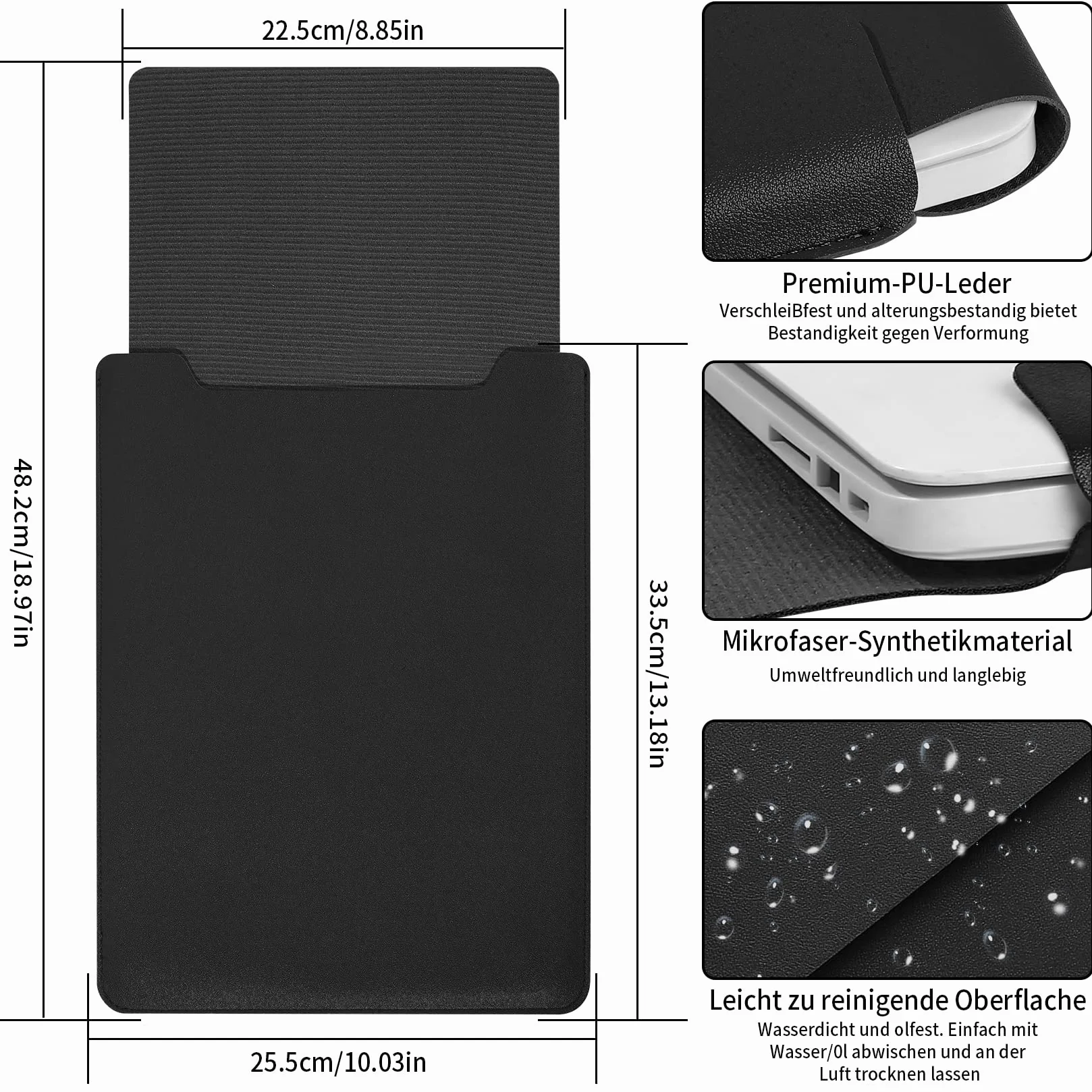 Pokrowiec na laptopa 13,3-14" wyściełany futerał czarny kompatybilny z Pro 14" / Air 13,3"