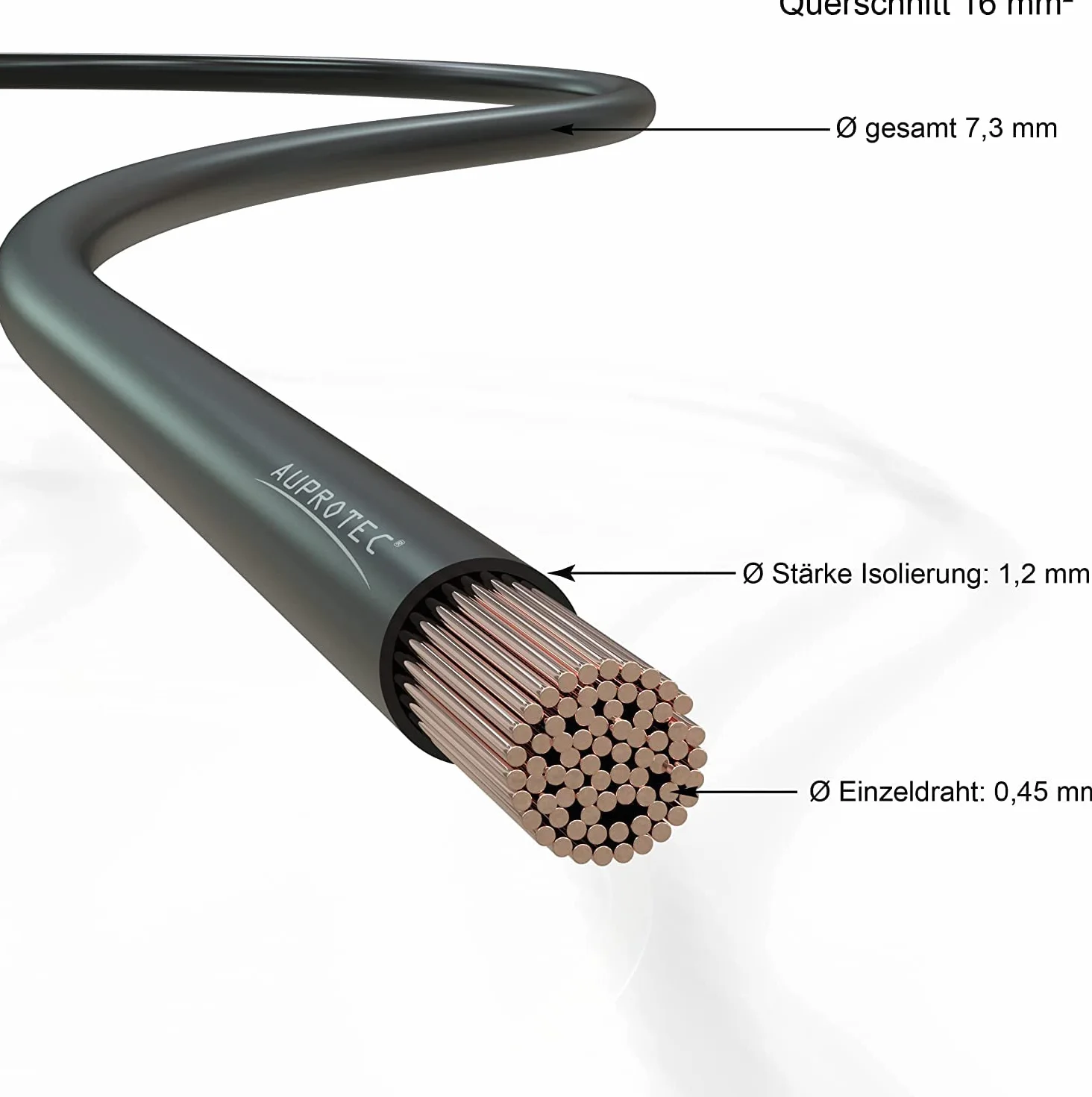 Auprotec 5m przewód samochodowy 16,0 mm² Fly kabel akumulatorowy kabel zasilający kabel masy, kolor czarny