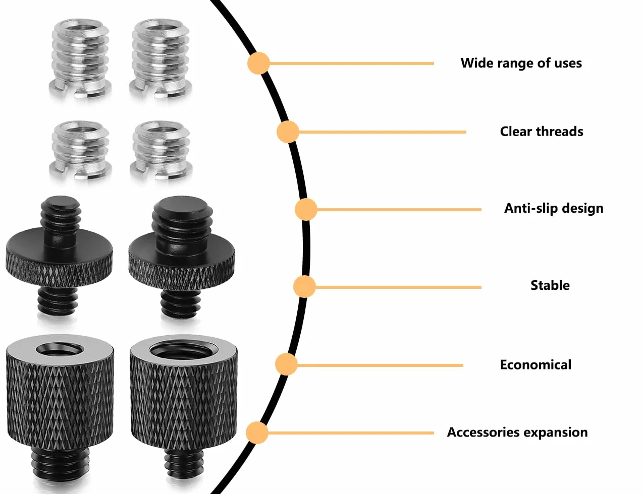 KAPSING Zestaw adapterów do statywów, adapter gwintowany 1/4" do 3/8", śruba statywu 3/8" do 1/4", śruba z podwójnym gwintem 1/4", śruba do aparatu, uchwyt konwertera