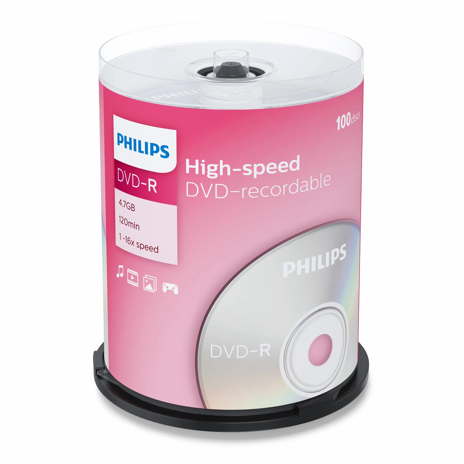 Philips DVD-R nośniki wysokiej prędkości 4,7 GB 120 minut 100 szt.