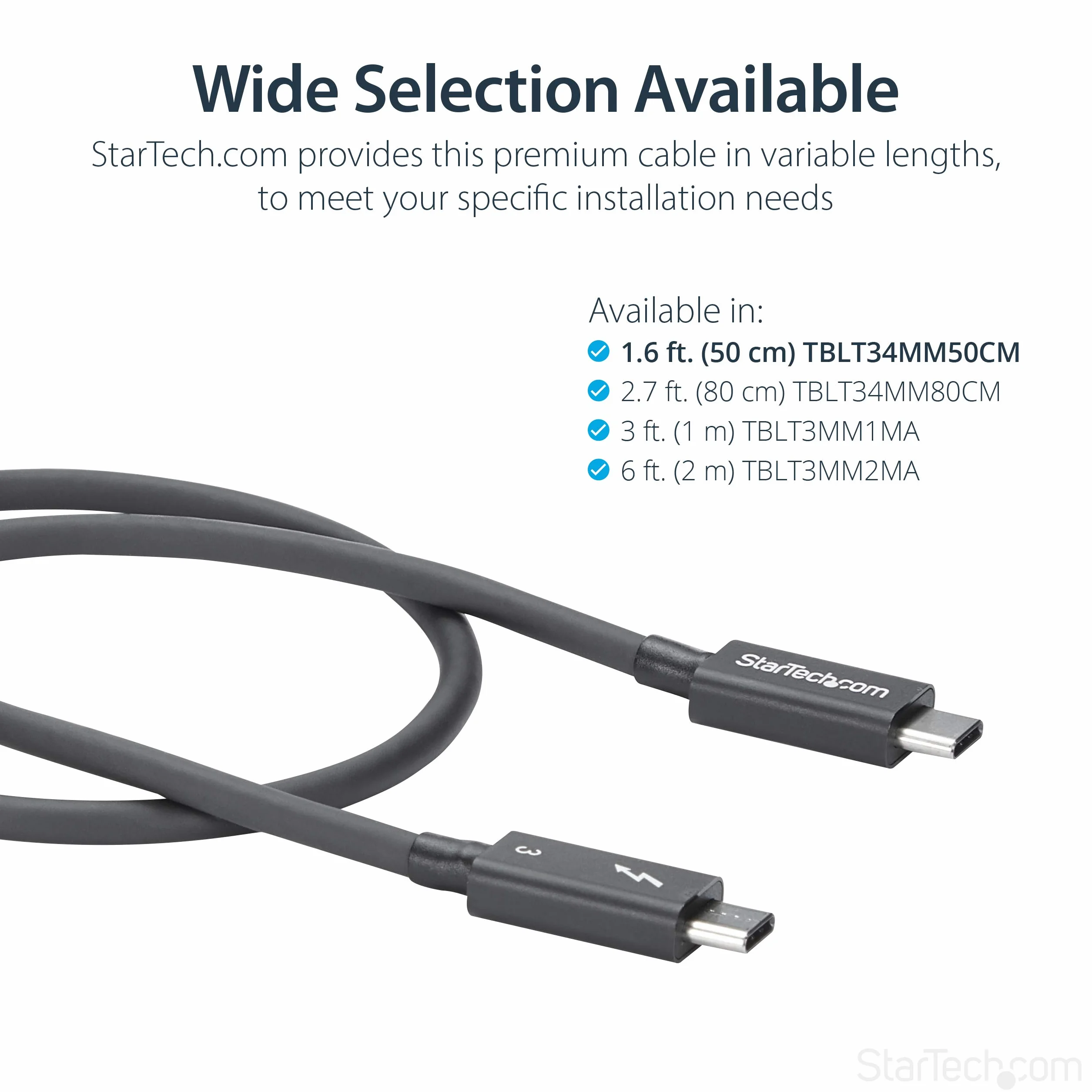 StarTech.com Pasywny kabel Thunderbolt 3 50 cm, 40 Gb/s, 100 W PD, wideo 4K/5K, kabel Thunderbolt, kompatybilny z USB4/DP Alt Mode, Thunderbolt 4, USB 3.2/Typ-C (TBLT34 mm 50 cm)