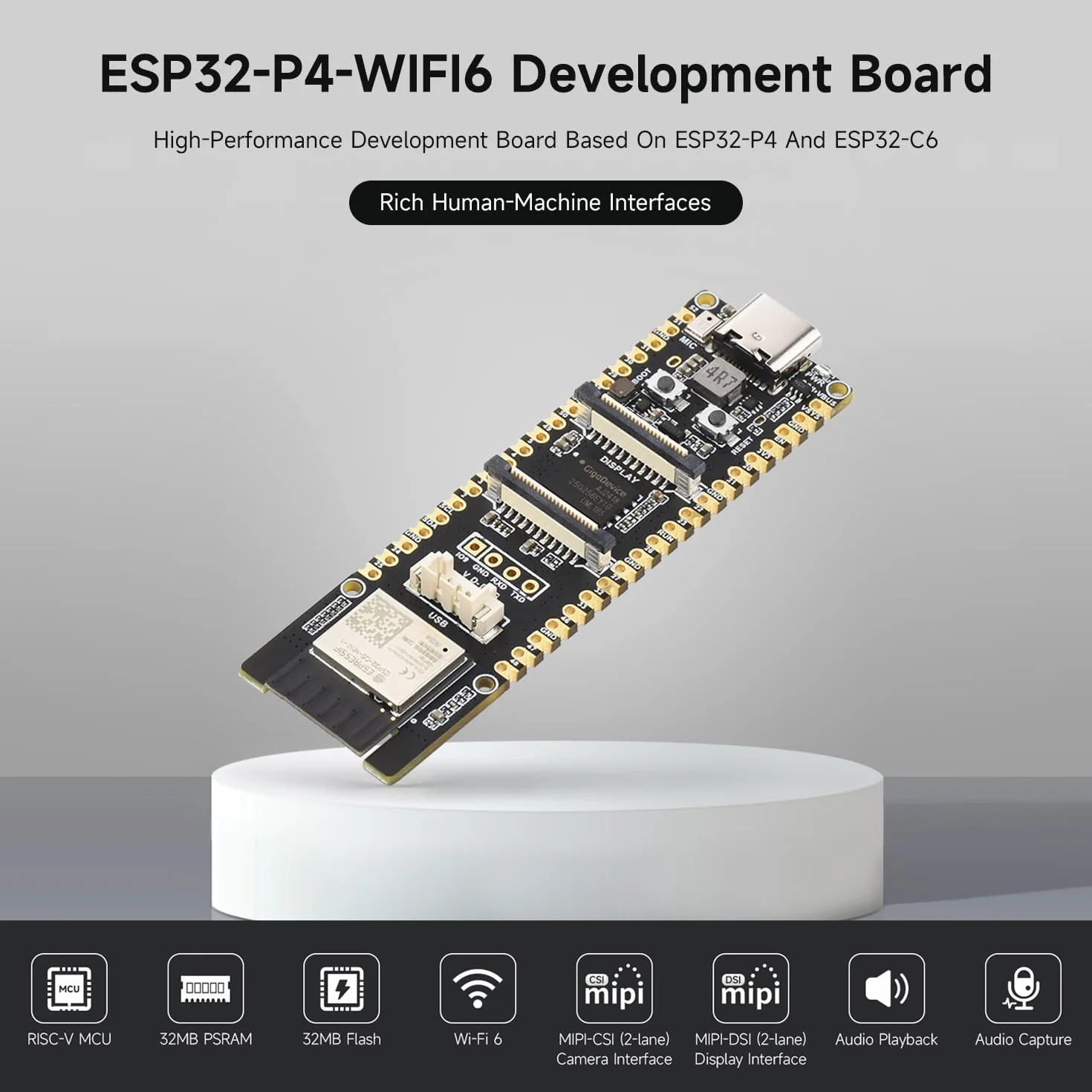 Waveshare ESP32-P4-WIFI6 Development Board, High-Performance ESP32-P4 ESP32-C6, Wi-Fi 6 BT 5 BLE