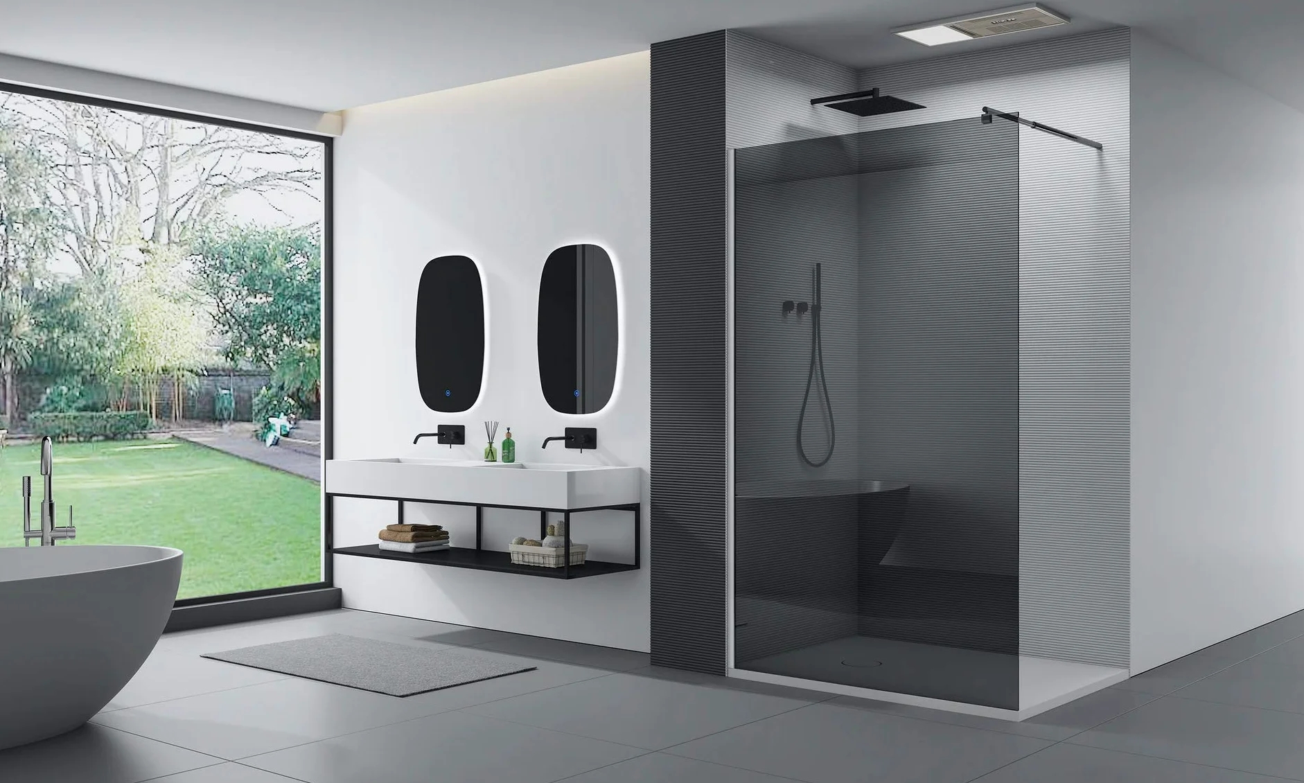 BERNSTEIN Przegroda prysznicowa 90 x 200 cm Szkło Kabina prysznicowa bez brodzika Walk-In Nano ESG Szkło hartowane Echtglas EX101 szare