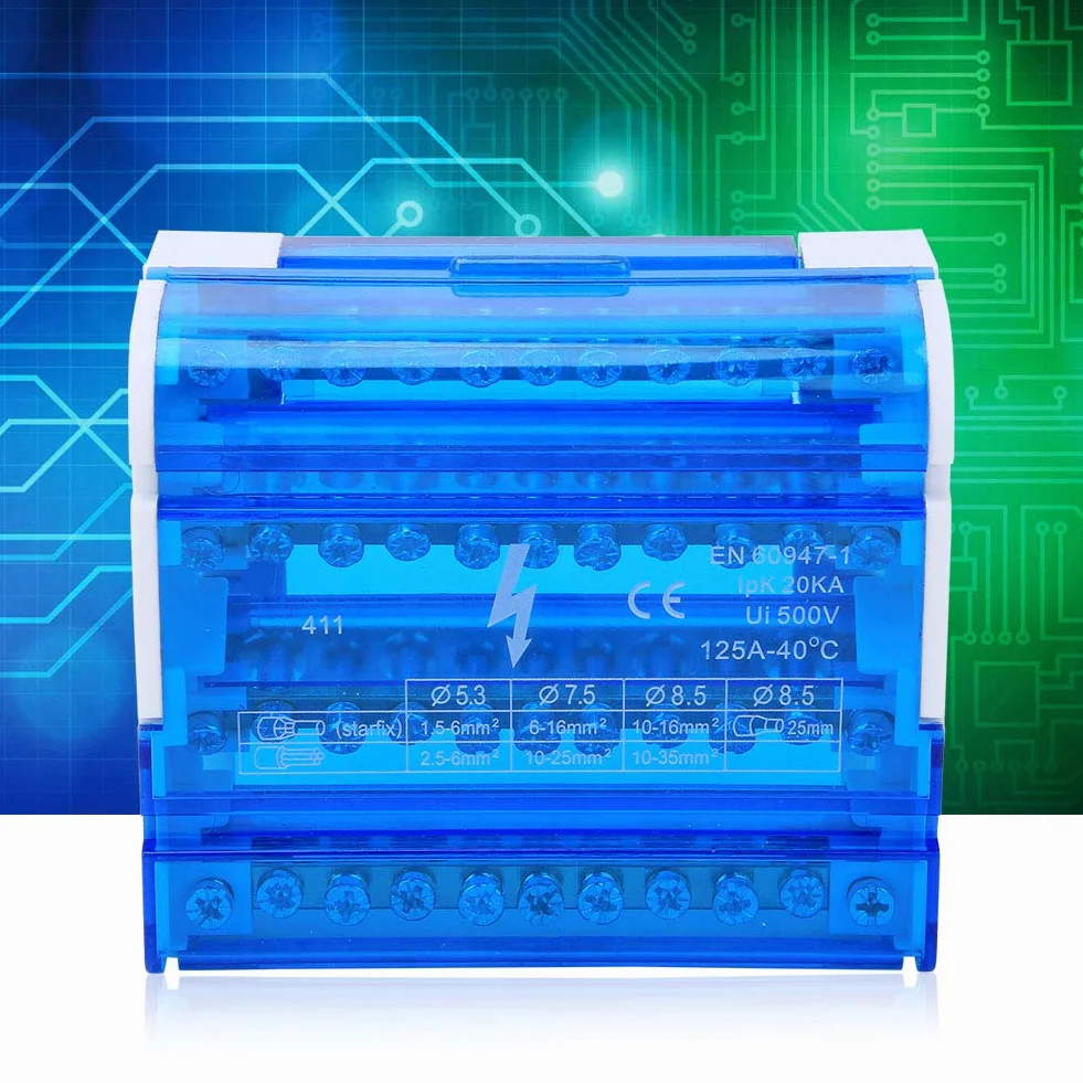 Blok Zacisków na szynę Din, 411 Skrzynka Rozdzielcza Bloku Zacisków Szyna Din 4-poziomowa Jednofazowa dla Elektrotechniki