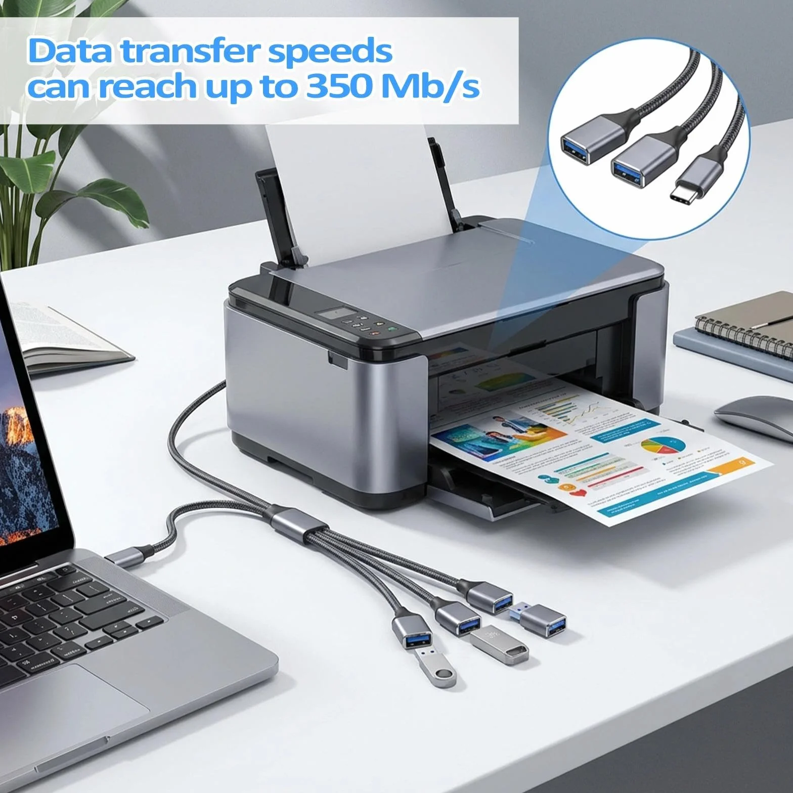 HENGBIRD Rozdzielacz USB 1 do 3, rozdzielacz z OTG do laptopa, samochodu, PC, rozdzielacza USB C, 3-portowy adapter do transmisji danych i ładowania, kompatybilny z Mac iPhone Android