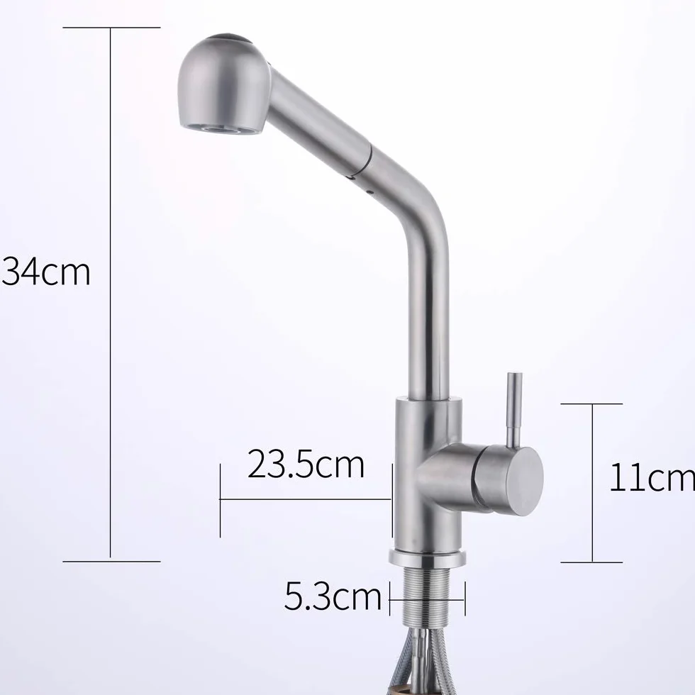 Obrotowy kran ze stali nierdzewnej o 360°, akcesoria kuchenne, srebrny, wysuwany, armatura zlewozmywakowa, bateria mieszakowa, umywalka z 2 rodzajami strumienia, nadaje się do instalacji w kuchni lub