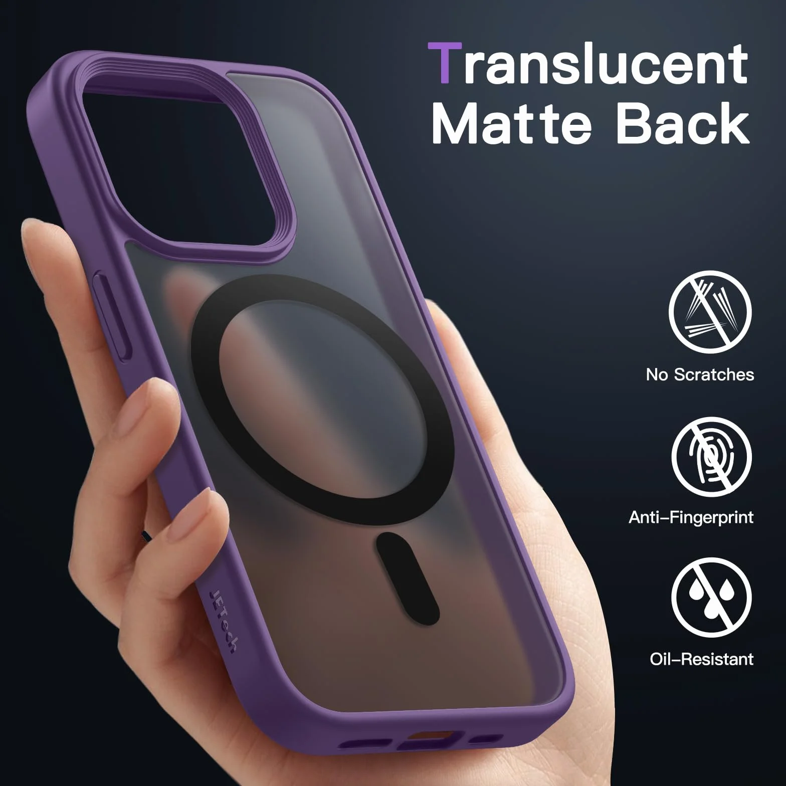 JETech Magnetyczna Etui iPhone 14 Pro 6,1 Cala MagSafe Półprzezroczysta Matowa Tylna Szczupły Odporny na Wstrząsy Case Głęboka Purpura