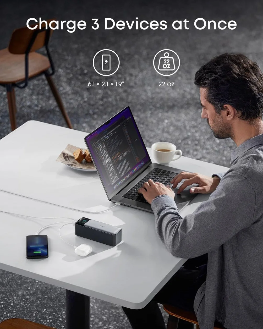 Anker PowerCore 737 Powerbank 24 000 mAh, zewnętrzna bateria z 3 portami, moc 140 W, wyświetlacz cyfrowy, kompatybilny z iPhone 13 serii Samsung, MacBook, Dell, AirPods i innymi