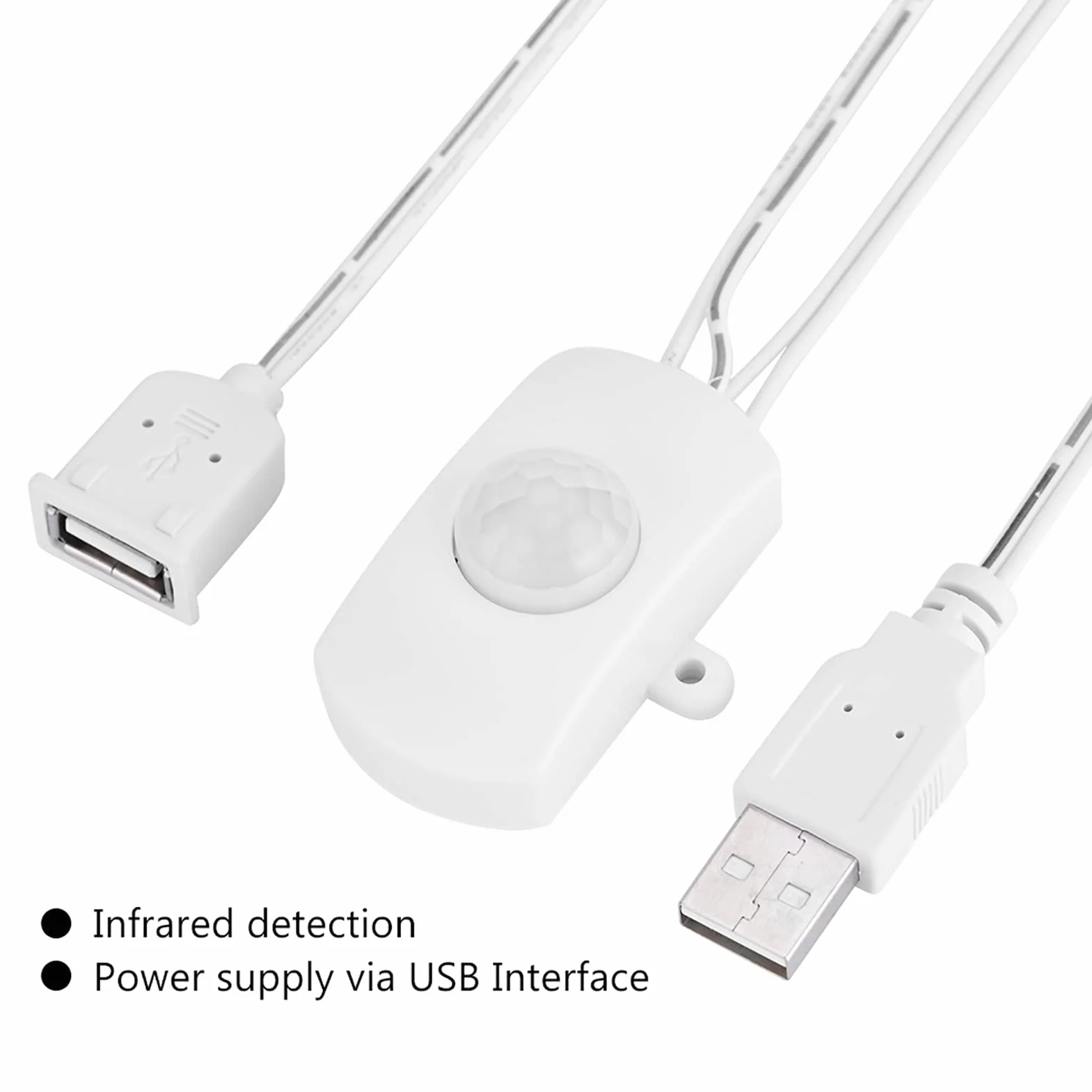 Czujnika Ruchu USB Kabel USB z Czujnikiem Ruchu 2A Dc 5-24V Pir Czujnik Ruchu na podczerwień Detektor Automatyczny Taśma Led Interfejs USB Biały (Biały)