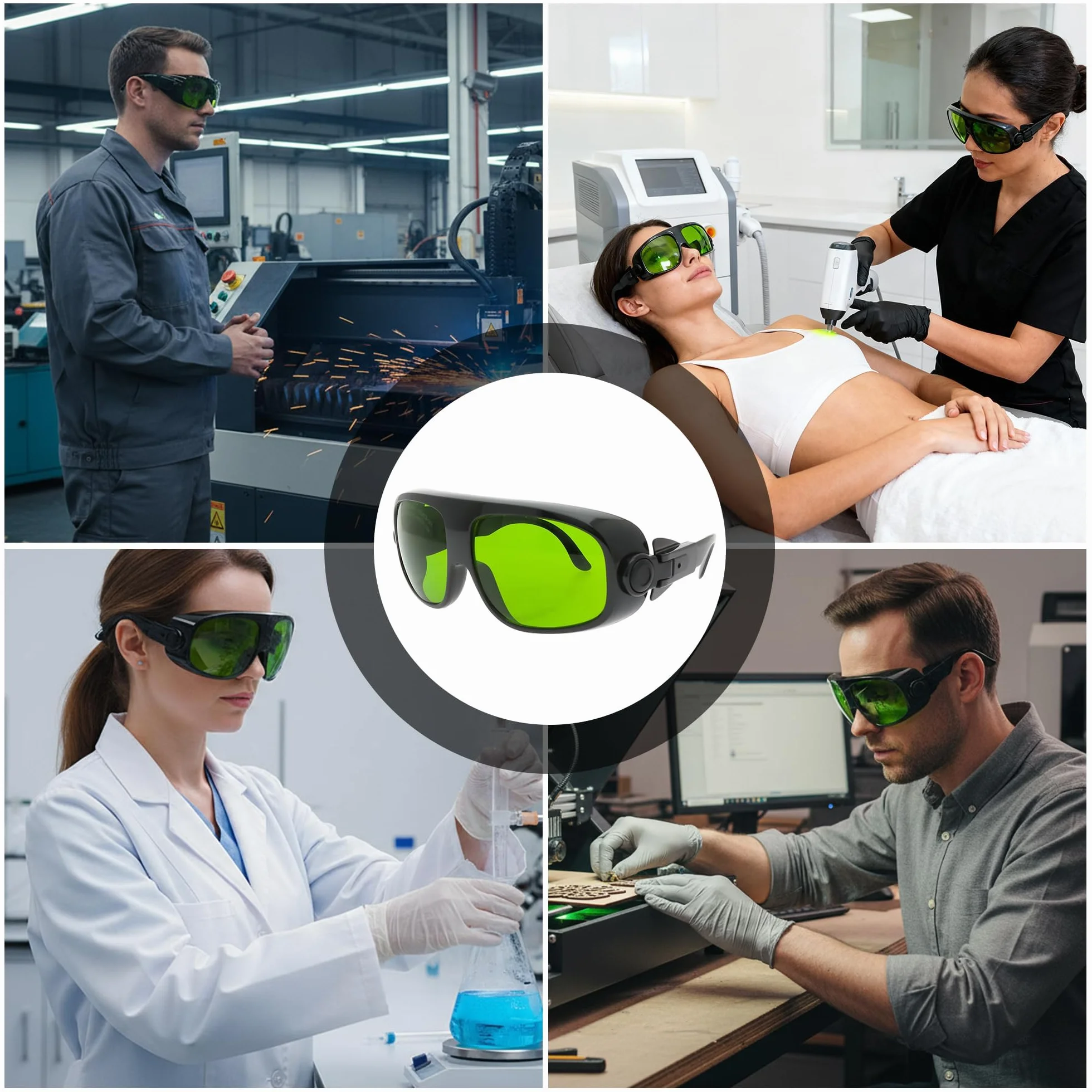 MCWlaser Laserowe okulary ochronne 190-470 i 800-1700 nm, typowe dla 355 nm, 405 nm, 445 nm, 808 nm, 810 nm, 980 nm, 1064 nm, 1470 nm, 1550 nm, typ absorpcji EP-8