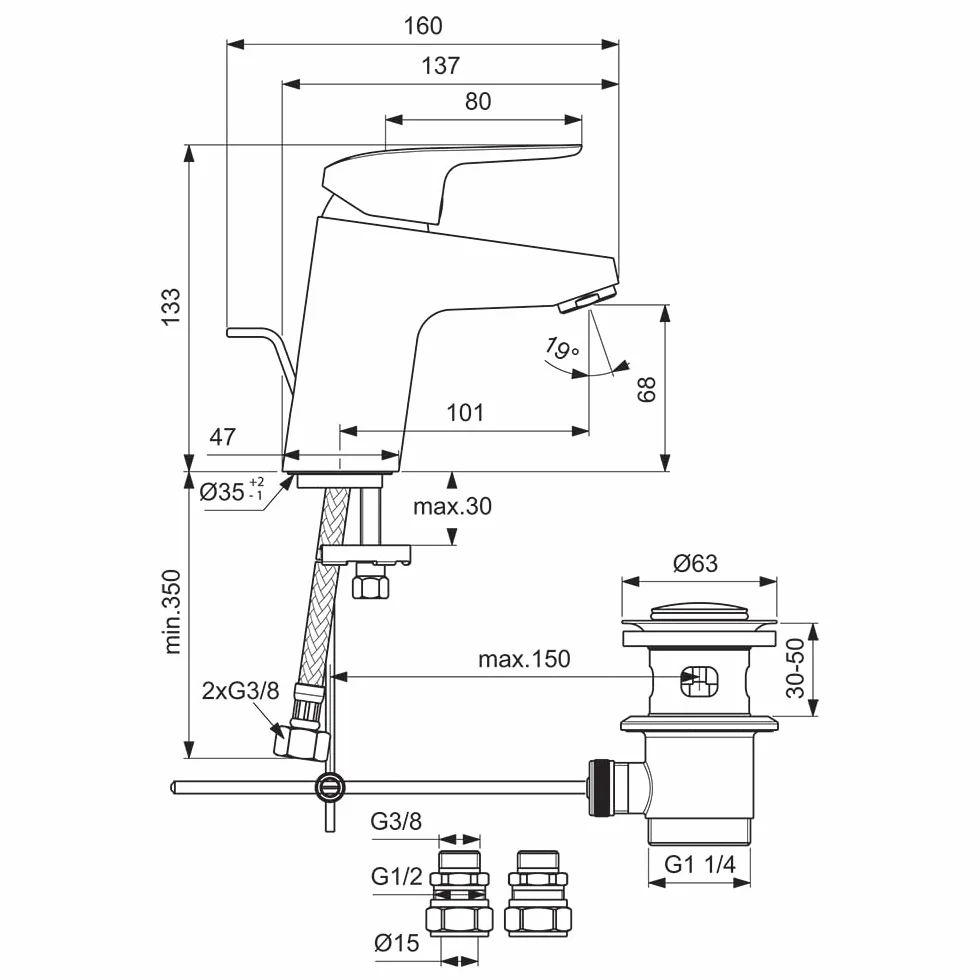 Ideal Standard Ceraflex B1811AA bateria umywalkowa z wyskakującym odpływem