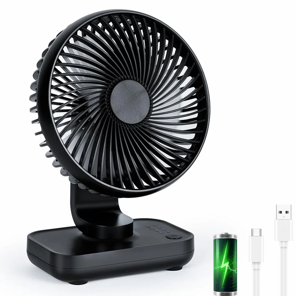 AUAUY Wentylator stołowy USB, cichy, z 4 prędkościami, regulowany silny wiatr, przenośny, do ponownego ładowania, mała podstawa, do biura, domu, szkoły, biblioteki, na zewnątrz