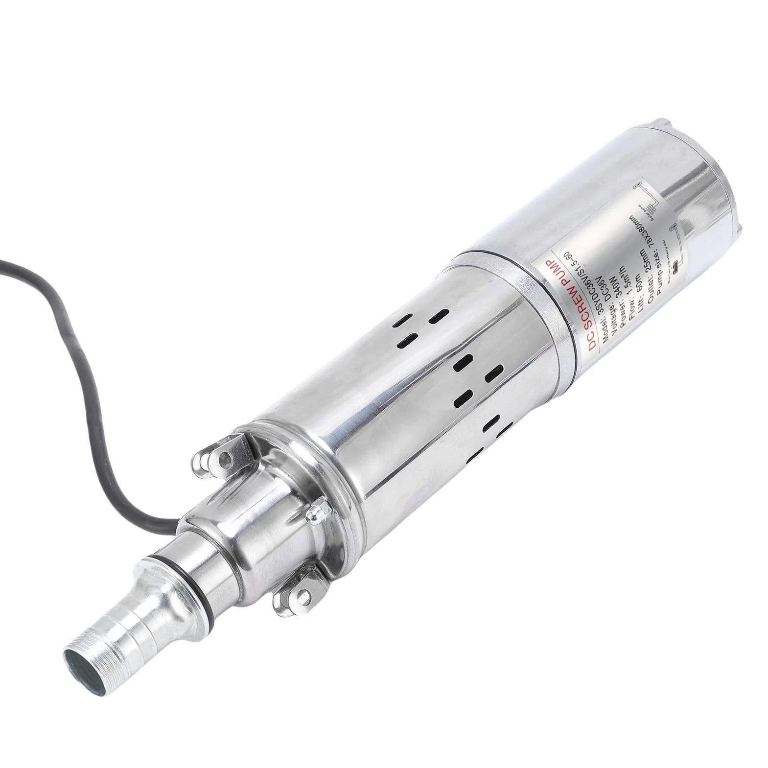 FTVOGUE Słoneczna Zatapialna Pompa Wodna Pompa Głębinowa ze Stali Nierdzewnej 340 W 25 Mm Wylot 60 M Głowica 1,5 M3h do Kształtowania Krajobrazu Nawadnianie Ogrodu Transfer Wody W Gospodarstwie