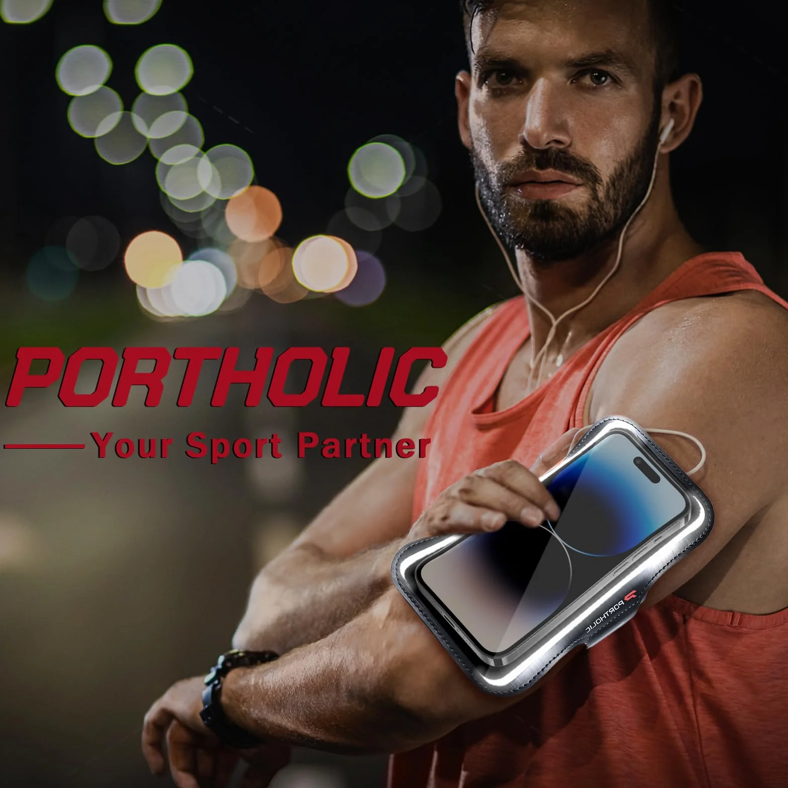 PORTHOLIC Sportowa bransoletka na rękę do iPhone 15/14/13/12/11, Samsung Galaxy S24/S23/S22, Huawei P60/P50, Xiaomi, odporna na pot